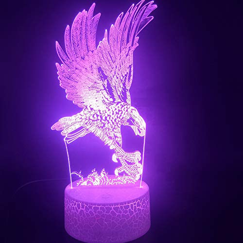 3D Owl Eagle Night Light - LED Touch Switch Desk Lamp with 7 Color Changing Modes, Optical Illusion Decor for Kids Room, Nursery, Christmas Gift, Birthday Present, Home Office Decor
