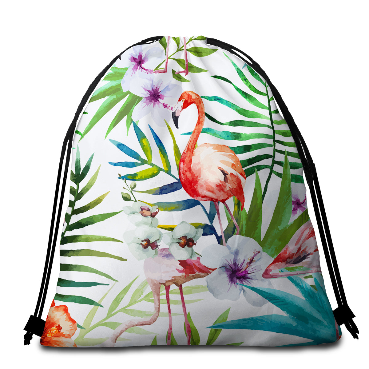 Flamingo Tropical Drawstring Bag - Lightweight & Waterproof Beach Tote for Pool, Travel, Gym & Shopping | Trendy Summer Accessory