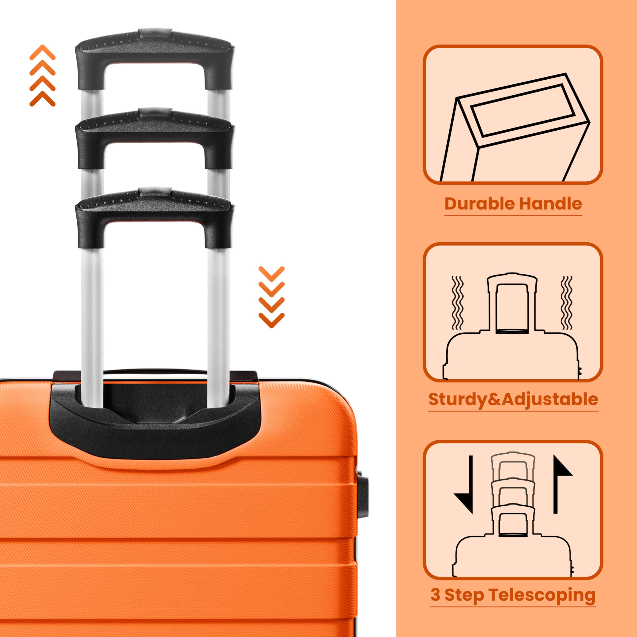 AnyZip 3-Piece Hardshell Luggage Set - Lightweight PC ABS Suitcase with 4 Double Spinner Wheels & TSA Lock (20/24/28 Inch, Orange) - Perfect for International Travel, Family Vacations & Business Trips