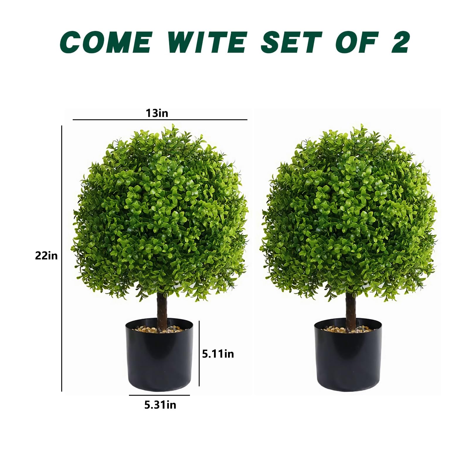 Premium Artificial Boxwood Topiary Ball Trees - Set of 2 (22