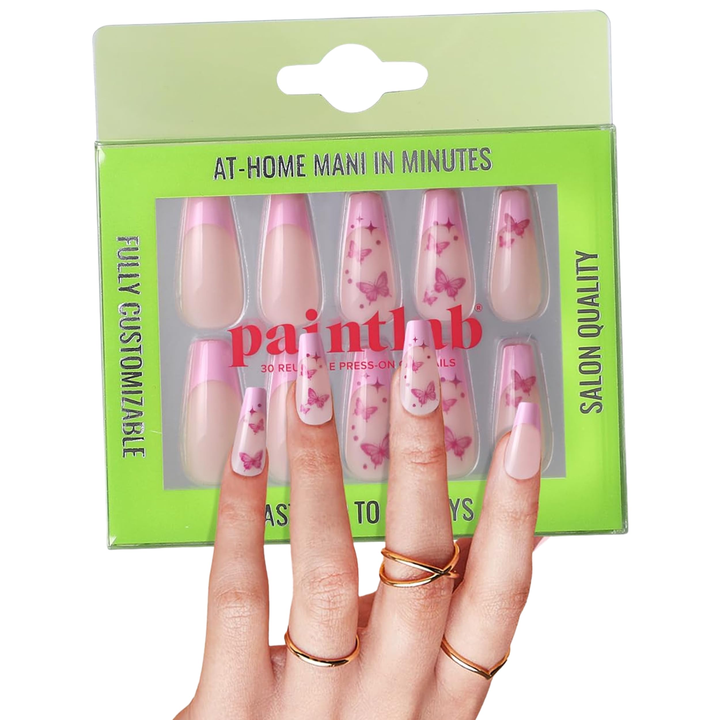 PaintLab Press-On Nails Kit - 30PCS Butterfly Kiss Fake Nails with Glue, Nail File, Prep Pad & Cuticle Stick | Long-Lasting Manicure Set for Parties, Weddings & Daily Wear
