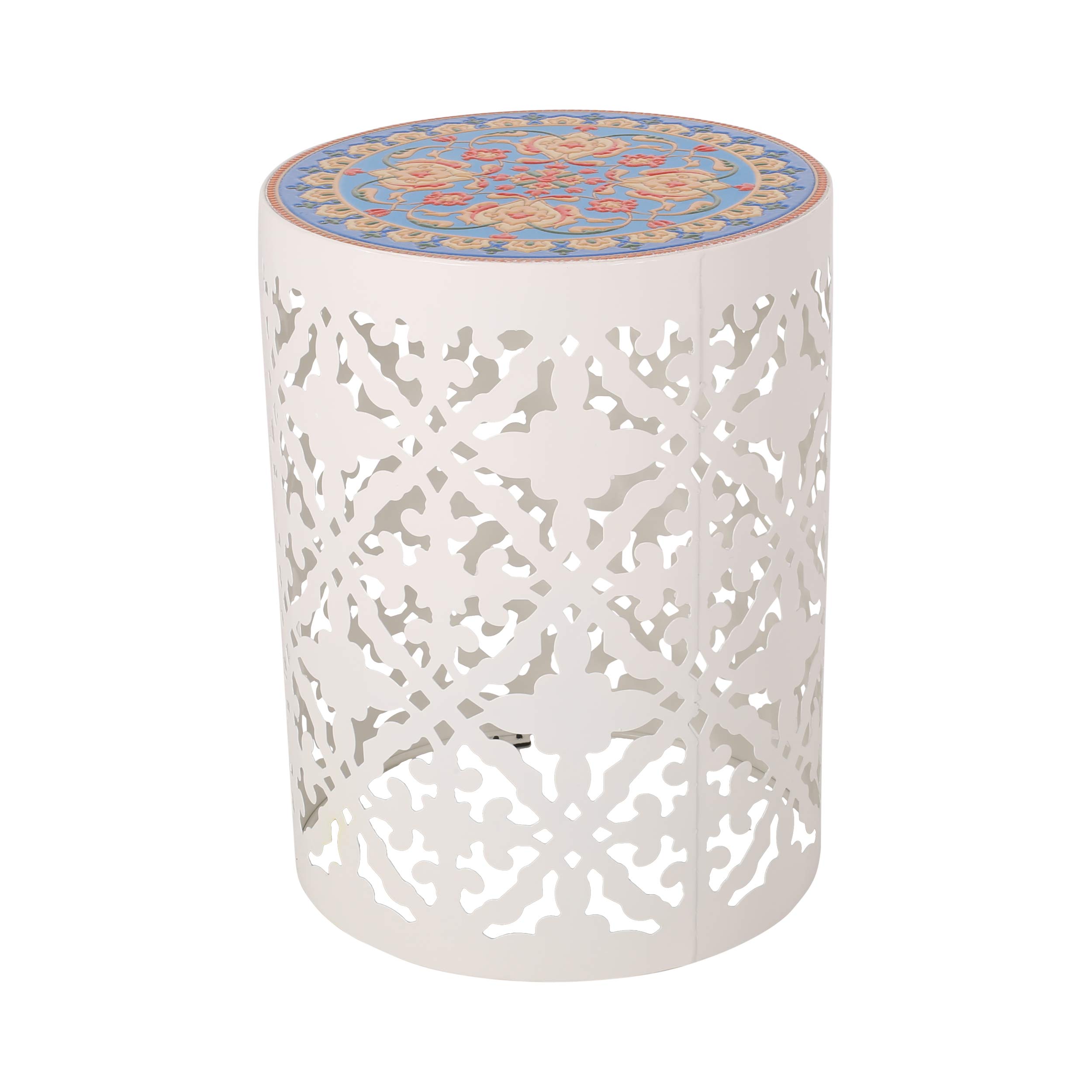 Christopher Knight Home Joshua Outdoor Lace Cut Side Table with Tile Top - White - Perfect for Patio, Garden, and Poolside Decor