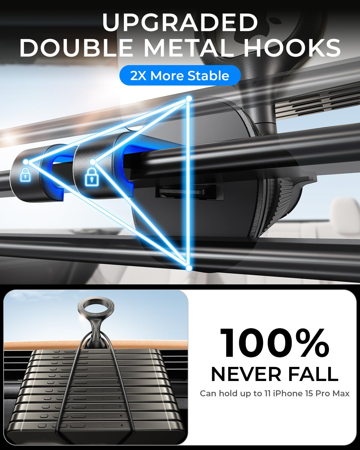 MRGLAS MagSafe Car Mount with 40 Strong Magnets & 360° Rotation - Magnetic Phone Holder for iPhone 15/14 Pro Max & Samsung S24 - Includes Car Charger & Double Metal Hook - Perfect for Safe Driving & Hands-Free Navigation