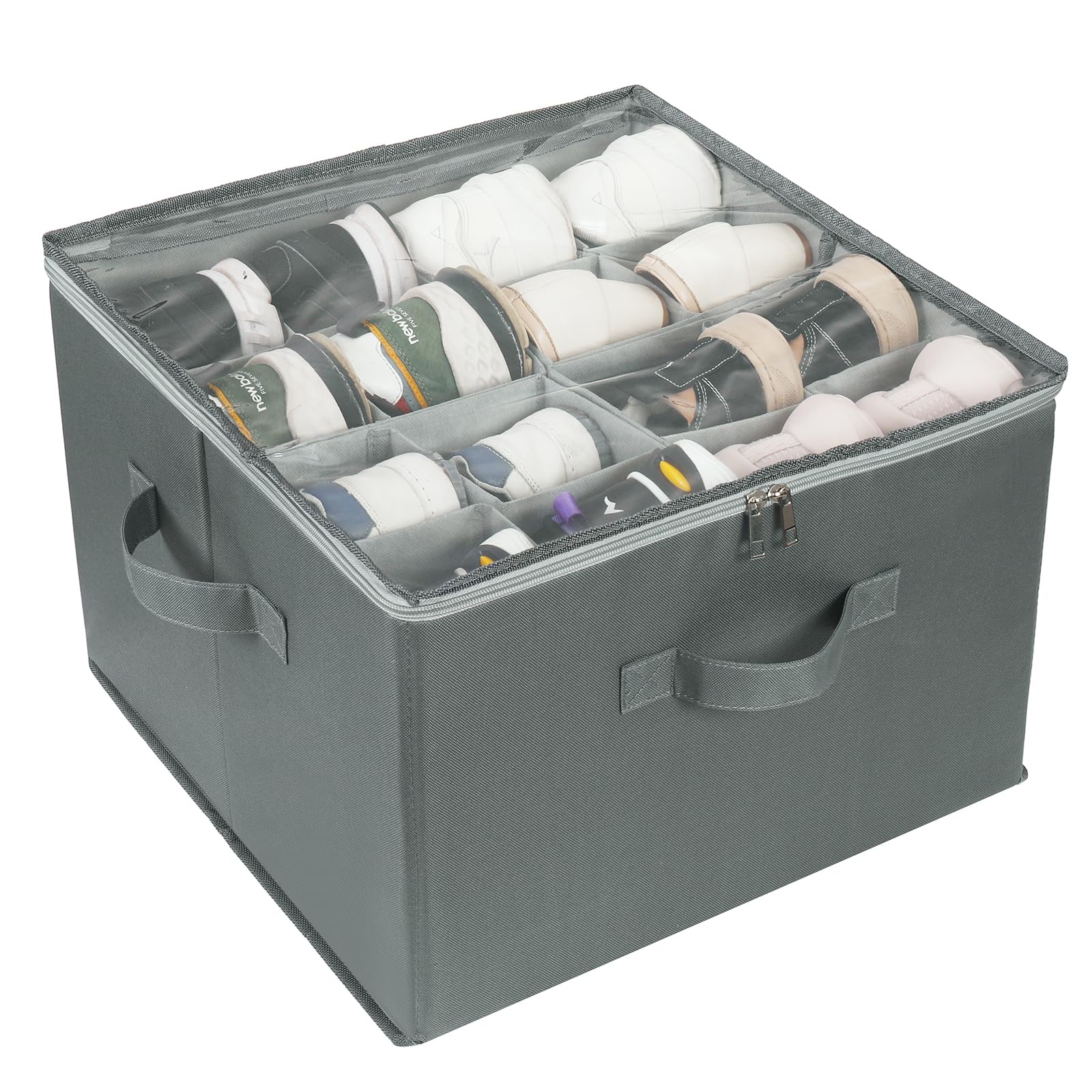 Clear Lids Shoe Organizer for Closet - 16 Pair Space Saving Shoe Storage Box with Stackable Design | Perfect for Sneaker Collection, Closet Organization & Small Space Storage Solutions