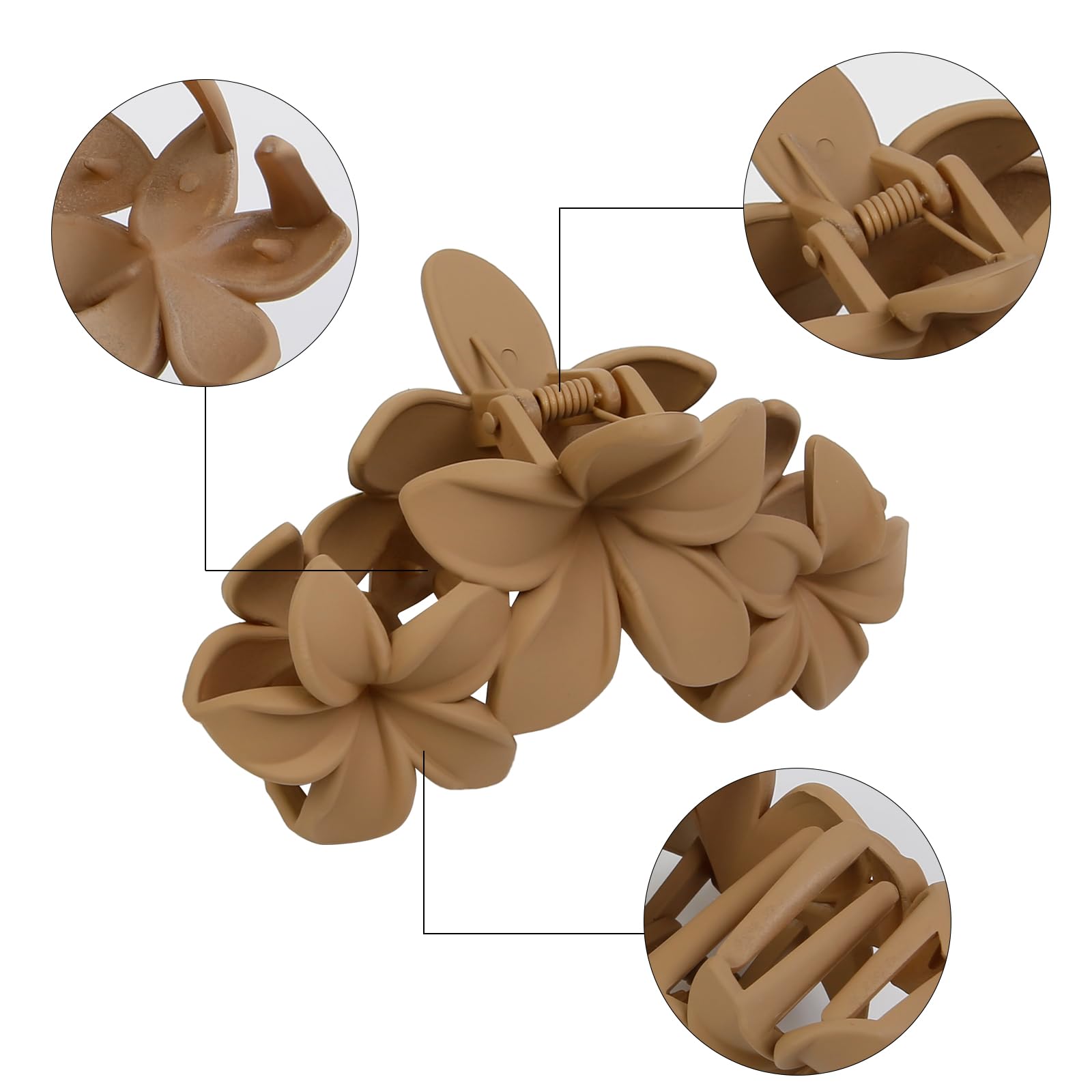 Hawaiian Plumeria Flower Hair Clips for Women - Large Matte Non-Slip Claw Clips for Thick & Thin Hair - Strong Hold Beach Hair Accessories (4 Pack) - Perfect for Summer, Vacations, Weddings & Everyday Style