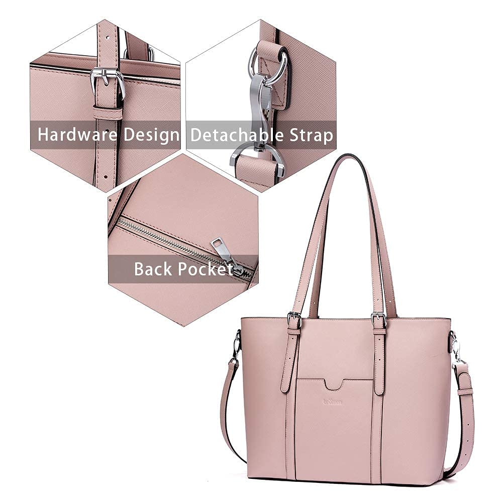 BROMEN 15.6 Inch Women's Laptop Tote Bag - Professional Work Briefcase with Crossbody Strap & Phone Pocket - Business Office, Travel & Commuting (Brown/Beige)