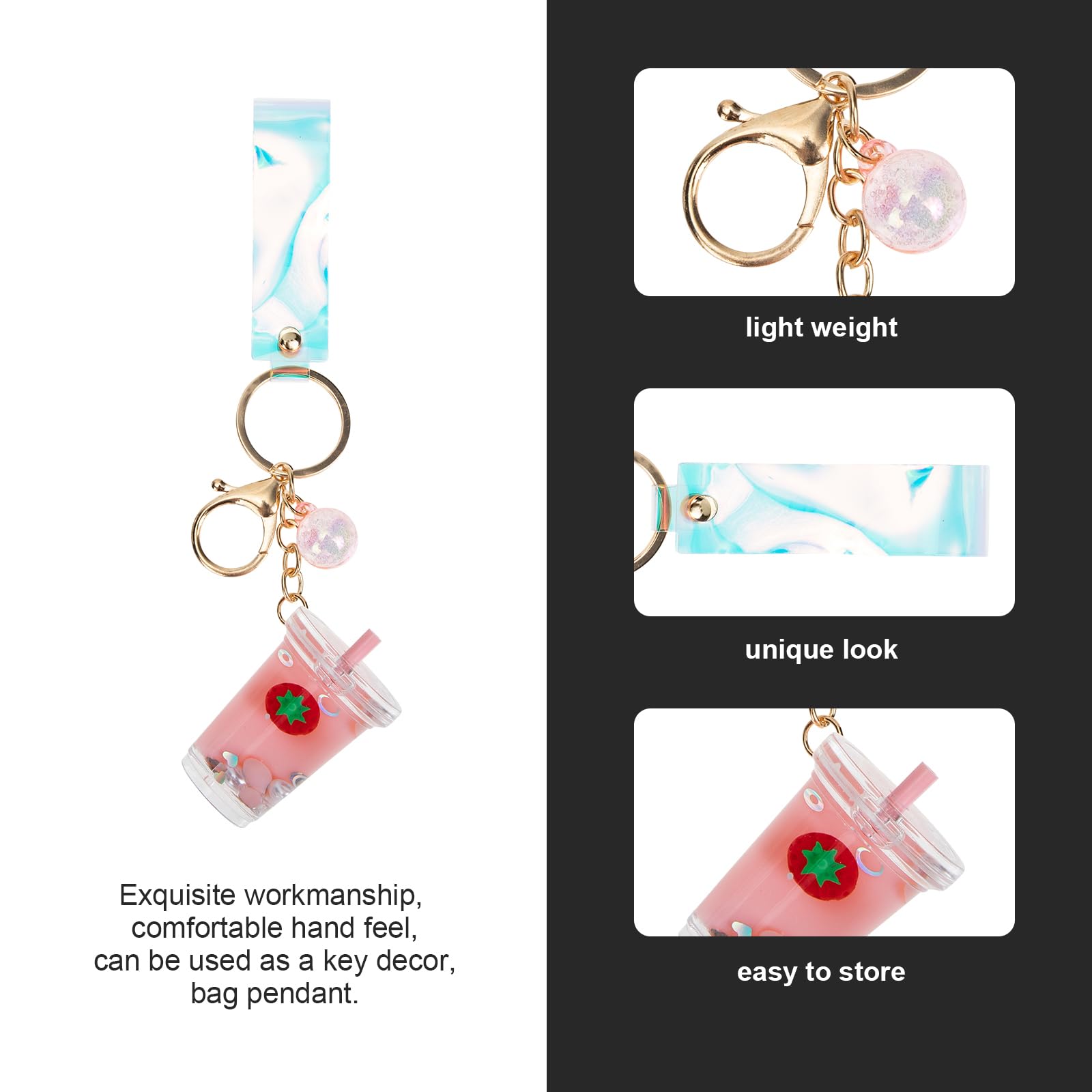 PRETYZOOM Boba Tea Keychain with Liquid Quicksand - Bubble Milk Tea Fruit Keychain - Acrylic Bag Charm for Backpacks, Purses & Gifts - Kawaii Drink Accessories for Teens & Girls