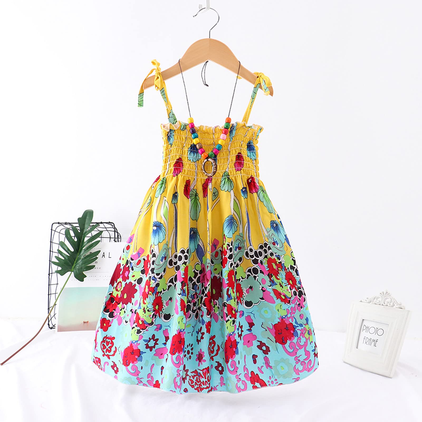 Bohemian Floral Sleeveless Summer Dress for Toddler Girls - Straps Beach Princess Outfit for Kids, Perfect for Vacation, Birthday Parties & Photo Shoots