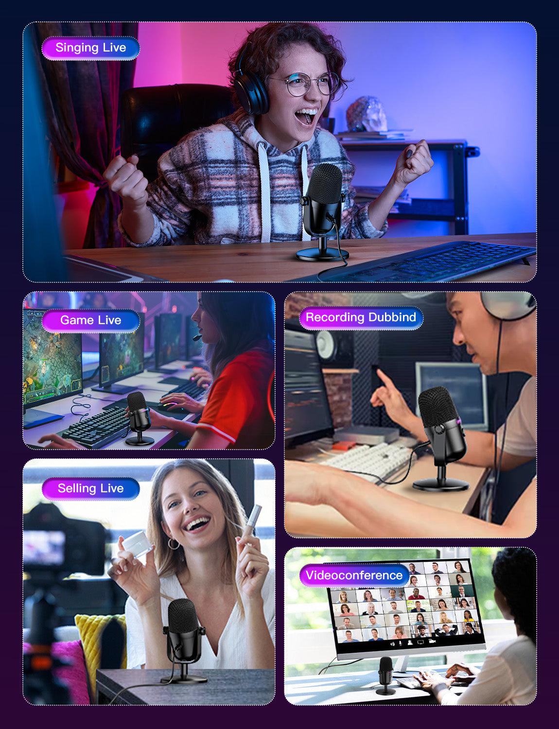 ONIKUMA M830 USB Condenser Gaming Microphone with Noise Cancellation - Mini USB Mic for PC, PS4, Streaming & Podcasting - Perfect for Gamers, YouTubers & Voice Chat