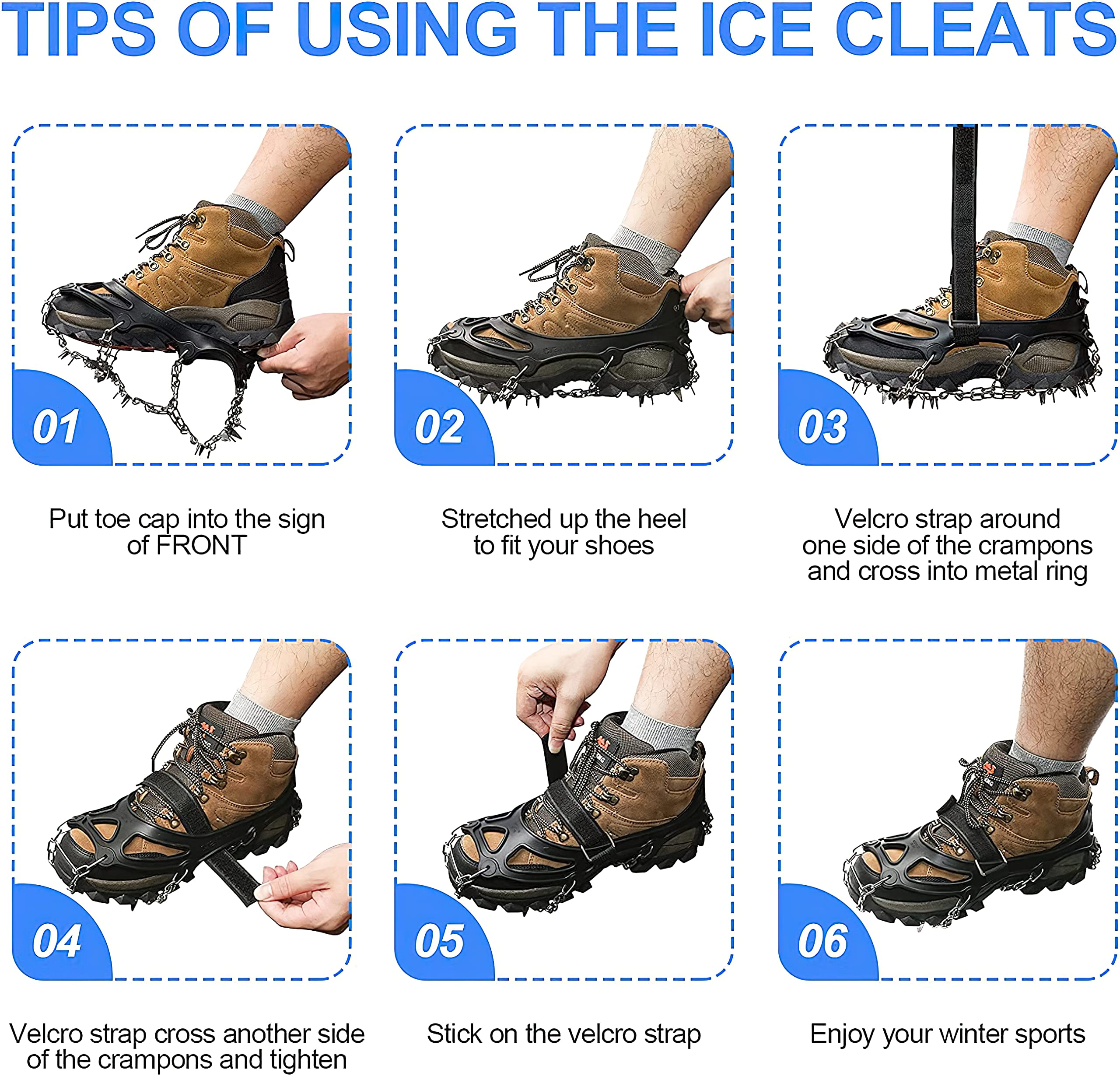 24-Pack Steel Crampons Ice Cleats - Anti-Slip Snow Grips for Hiking Boots & Shoes - Traction Spikes for Men, Women & Kids - Perfect for Hiking, Fishing, Walking & Mountaineering on Icy Terrain