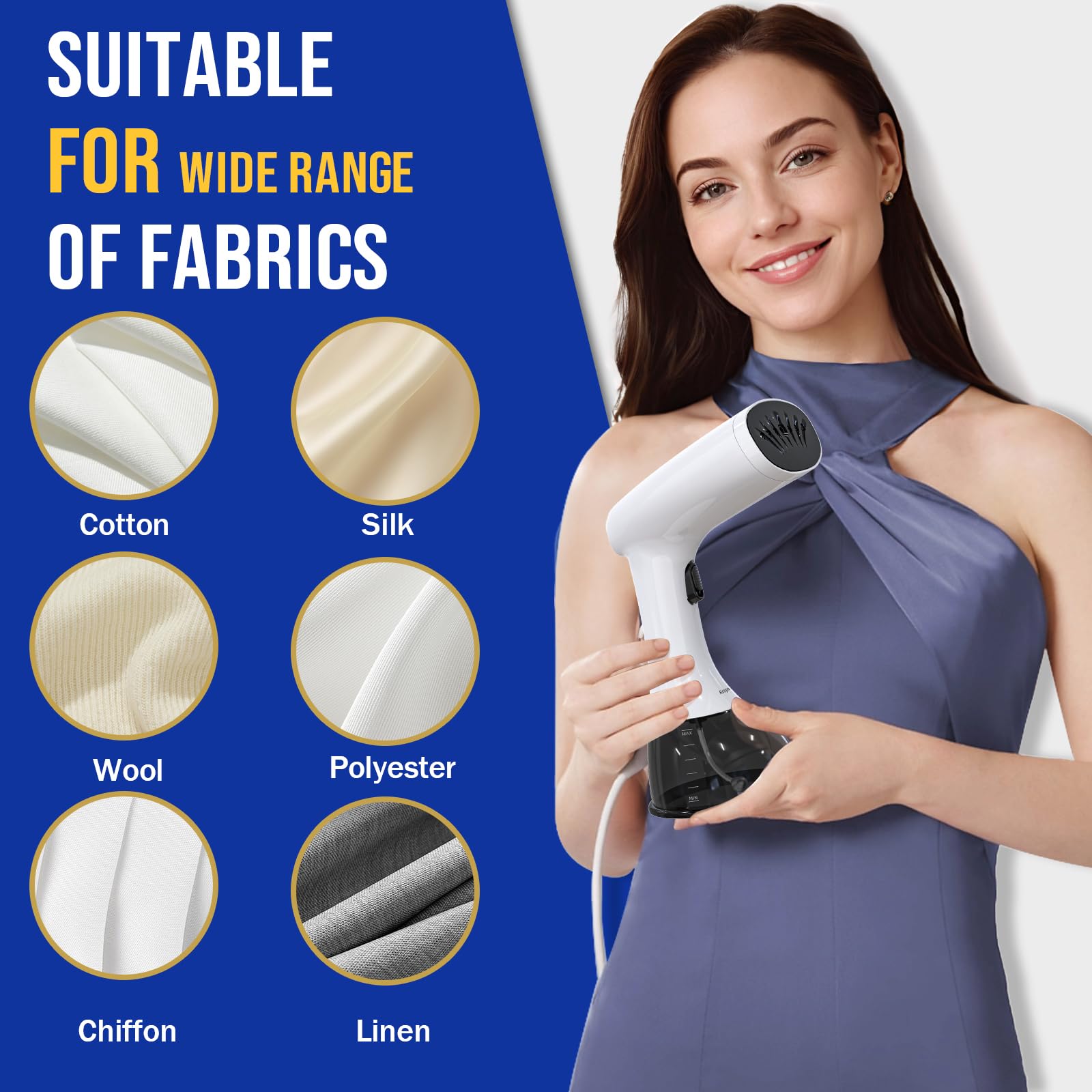 1350W Powerful Garment Steamer - Upgraded 400ML Large Water Tank for Efficient Wrinkle Removal - Portable Clothes Steamer for Home, Office & Travel - Perfect for Business Attire, Wedding Dresses & Everyday Clothing Care