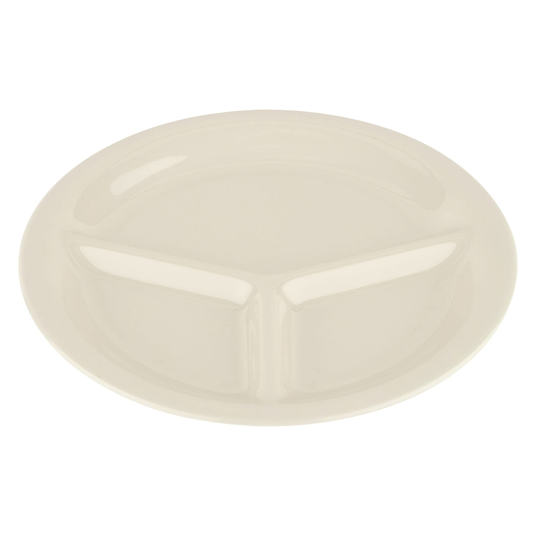 G.E.T. CP-10-DI Heavy-Duty 3-Section Plastic Plates, 10.25 Inch, Diamond Ivory - Set of 12 Durable Divided Plates for Catering, Parties, Picnics & School Lunches