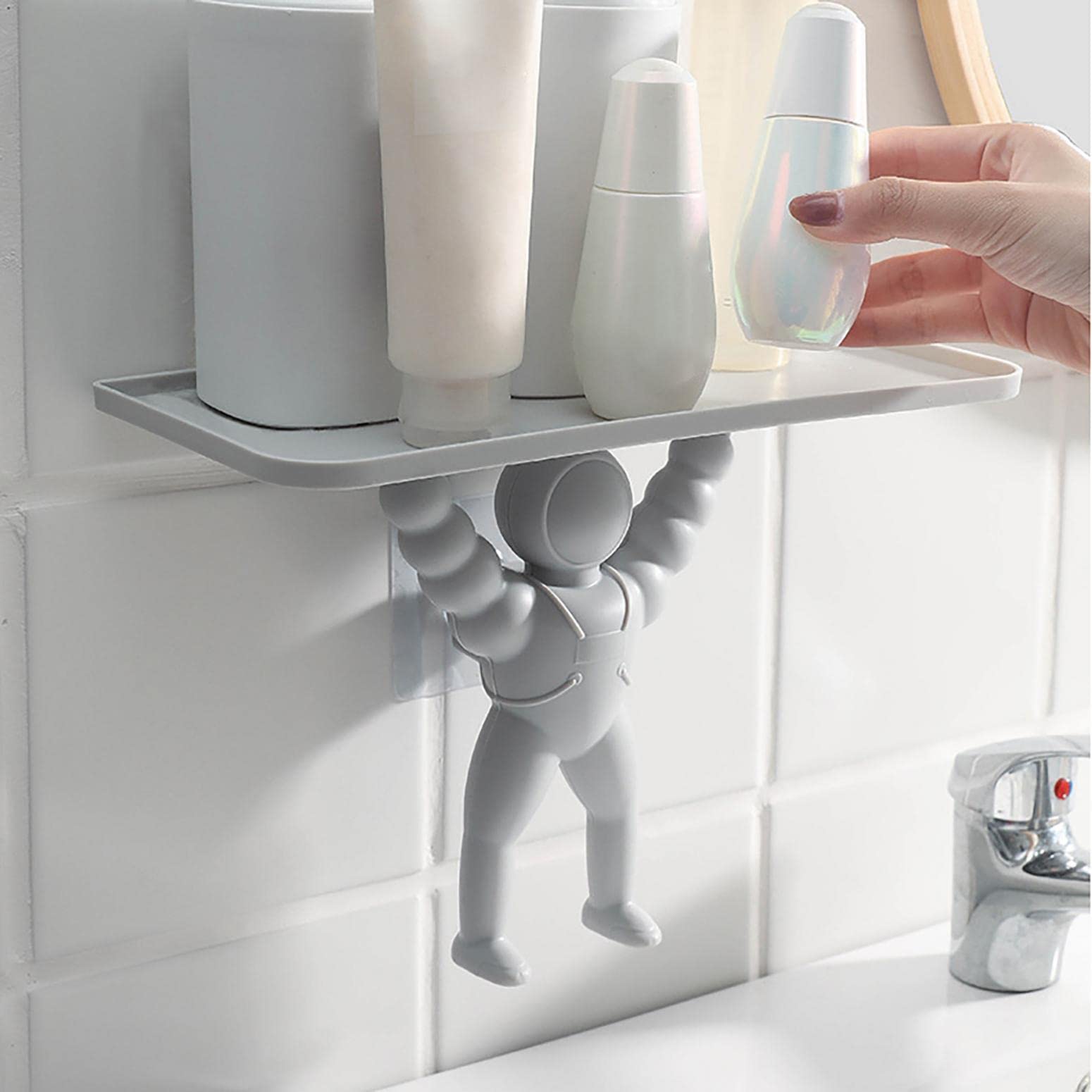 Human-Shaped Wall Mount Organizer - No Drill Hanging Rack for Kitchen & Bathroom | Multi-Purpose Storage Shelf | Space-Saving Room Decor | Perfect for Storing Cans, Towels & Toiletries - Ideal for Small Spaces & Apartment Living