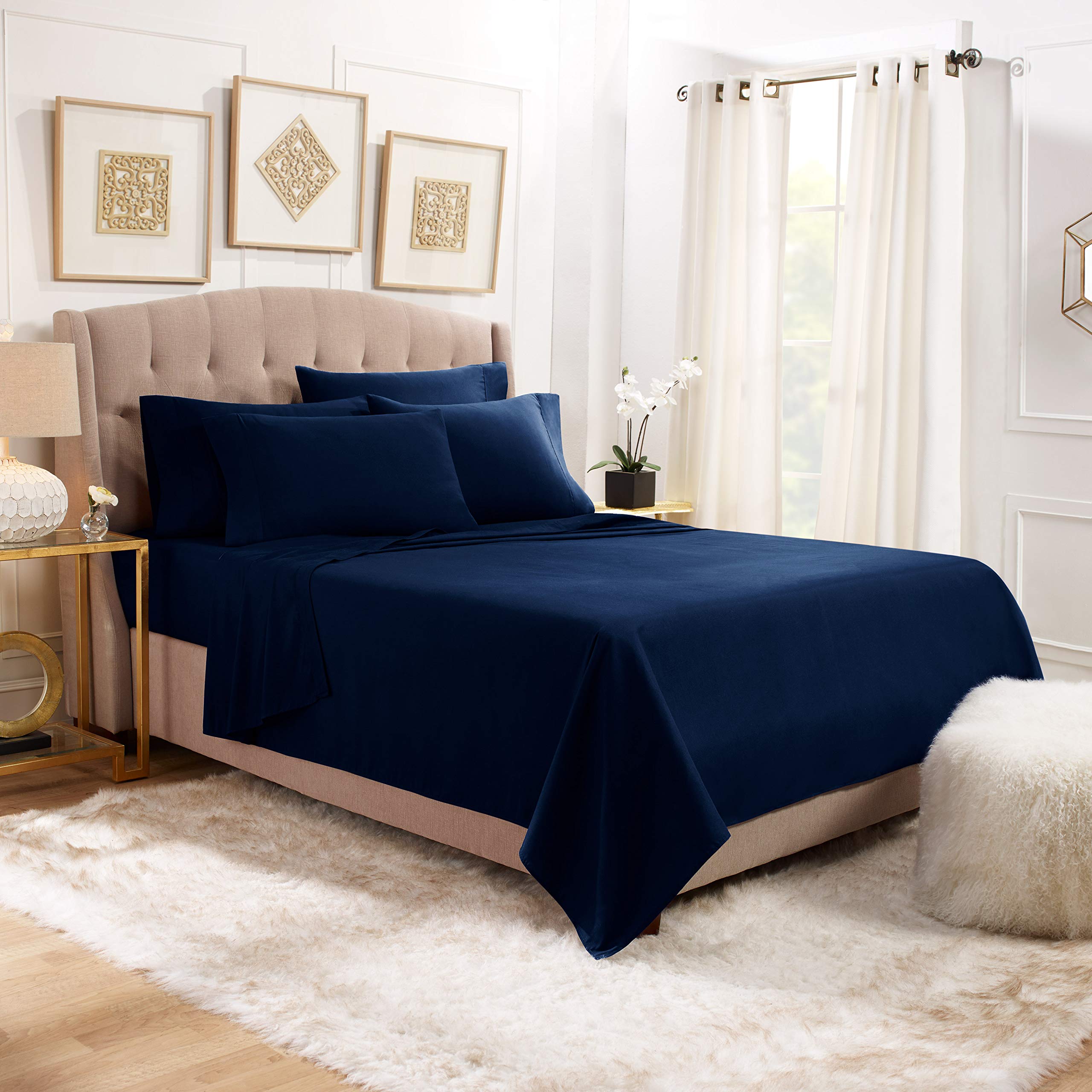 Empyrean Soft Queen Size Pillowcases Set of 8 - Standard Size Navy Blue Bedding Pillow Covers for Comfortable Sleep & Home Decor