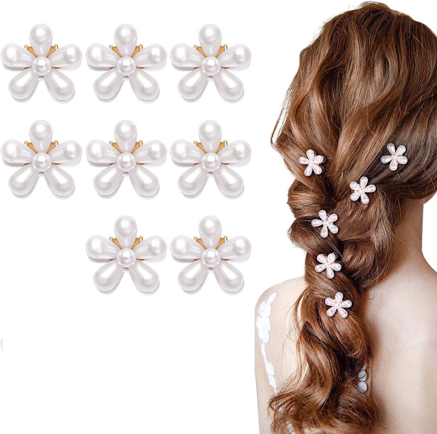 Korean Style Pearl Barrettes Hair Clips Set - 8 Pcs Women's Hair Accessories with Marble Alligator Clutches, Duckbill Hairpins & Metal Hair Jewelry | Perfect for Weddings, Parties & Daily Styling