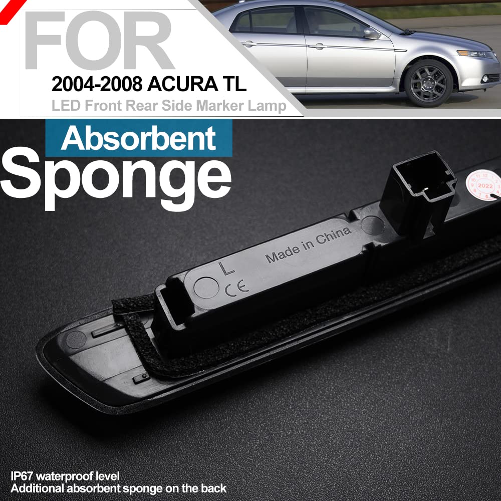 2004-2008 Acura TL LED Side Marker Lights - White Front/Rear Fender Indicators with Smoked Lens - Direct OEM Replacement - Perfect for Night Driving & Car Customization