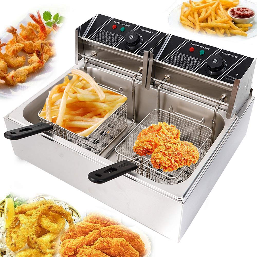 12L Commercial Electric Deep Fryer with 2 Fry Baskets - High Capacity Professional Countertop Deep Fryer for Restaurants, Fast Food Stands & Home Use - Perfect for French Fries, Chicken Wings & Party Snacks