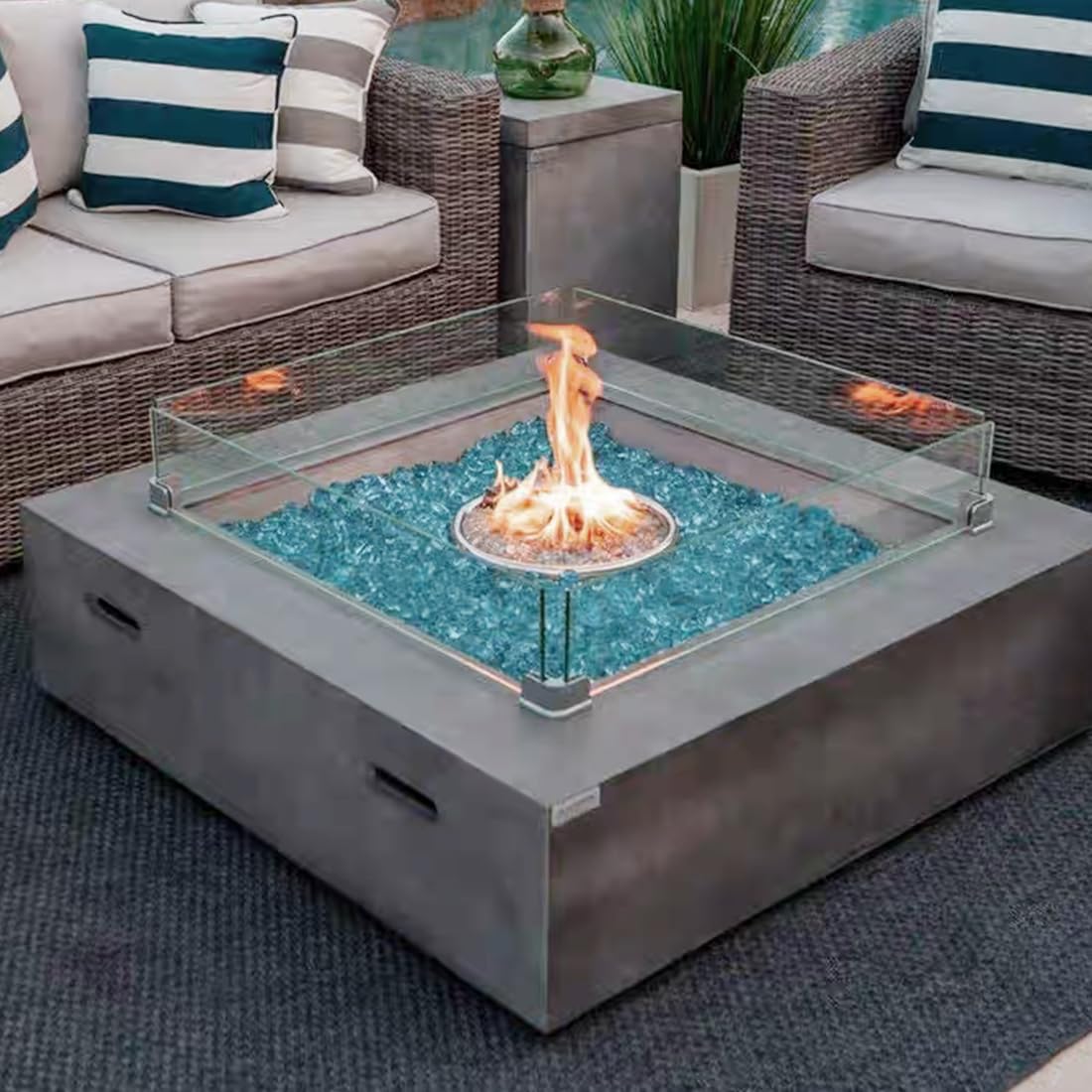 1/2 Inch High Reflective Fire Glass Rocks for Propane Fire Pit - 10 lbs Aqua Blue Fireplace Glass for Outdoor Fire Table, Fire Pit & Landscaping - Perfect for Patio, Backyard & Garden Decor