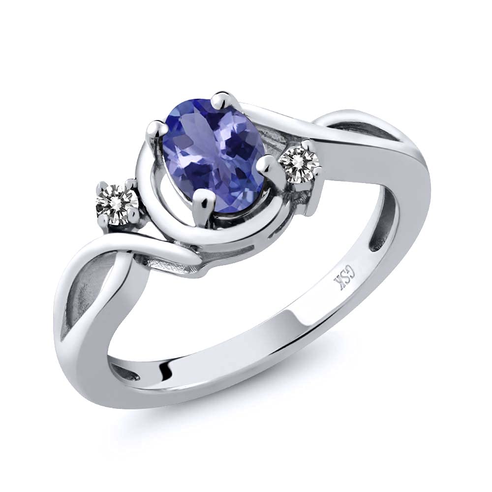 0.89 Ct Oval Blue Tanzanite & AAA White Diamond 925 Sterling Silver Ring for Women - Elegant Wedding, Engagement & Anniversary Jewelry Gift