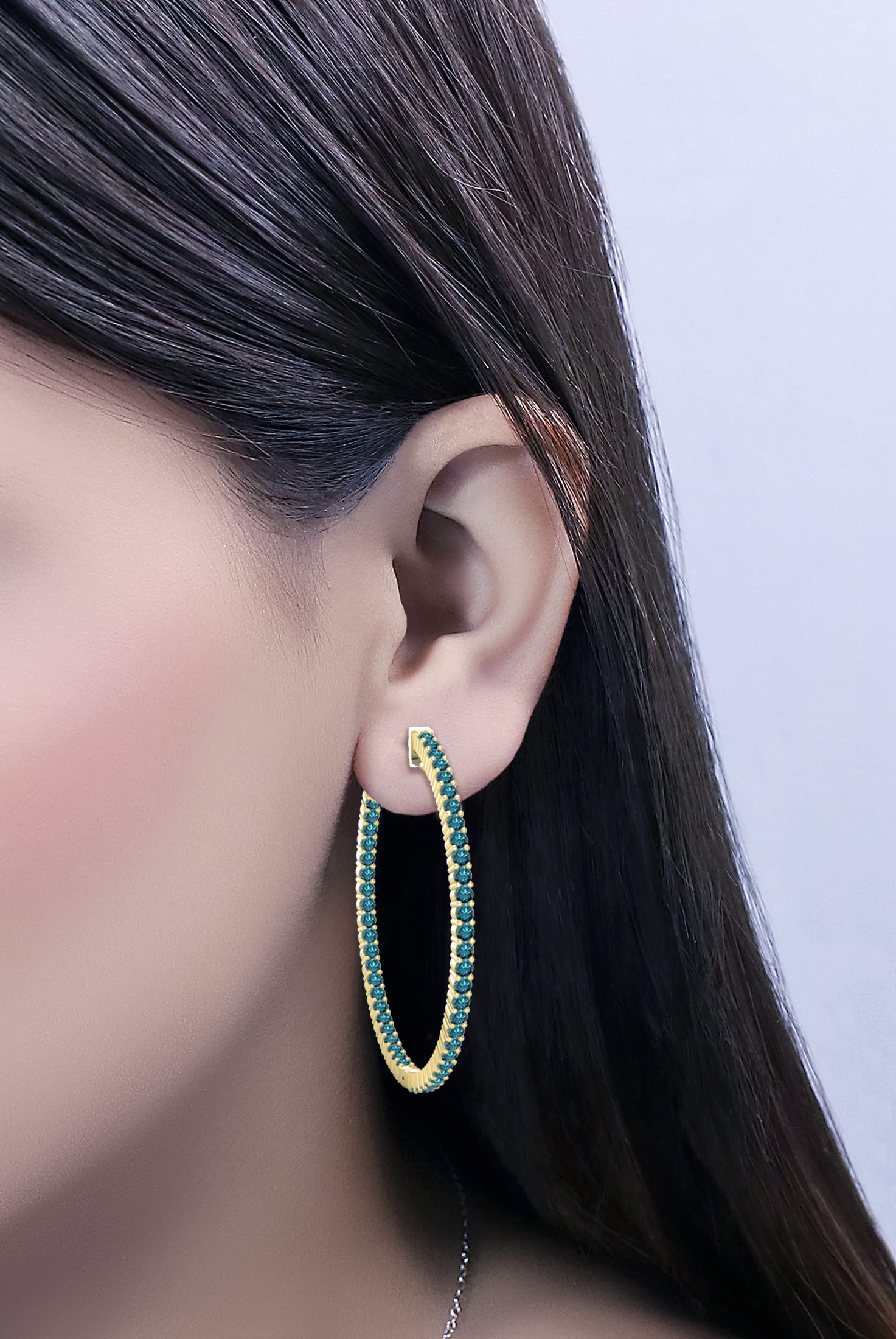 Dazzlingrock Collection Round Gemstone or Diamond Classic Thin Inside Out Hinged Post Hoop Earrings for Women in Solid Gold - Perfect for Everyday Wear, Parties & Special Occasions