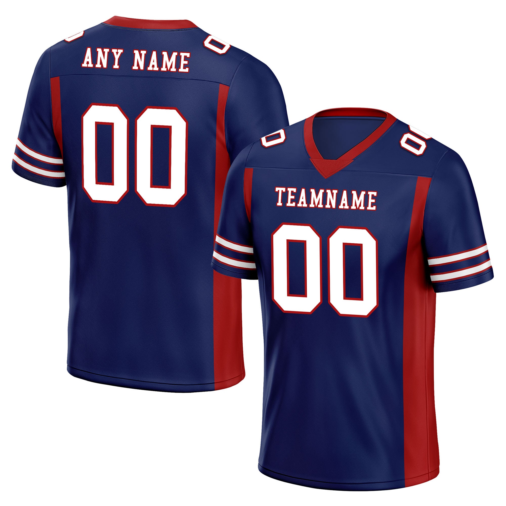 Custom Blue & Red Striped Sleeves Personalized Authentic Football Jersey - FBJ02 D06060 - Perfect for Game Day, Team Sports & Fan Apparel