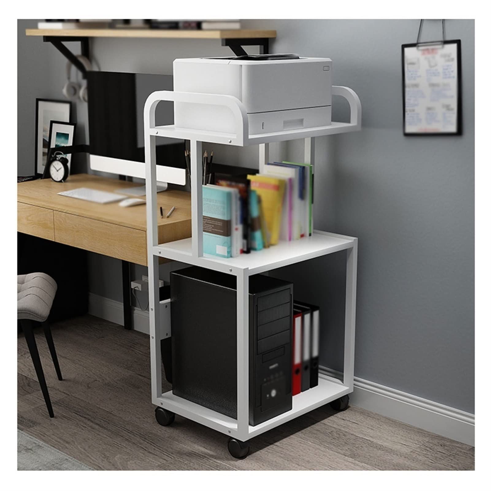 Heavy-Duty Multi-Layer CPU Stand with Wheels - Computer Tower Holder for Home & Office - Printer Storage Stand - Durable PC Host Tower Organizer (Black) - Perfect for Workspace Organization & Cable Management
