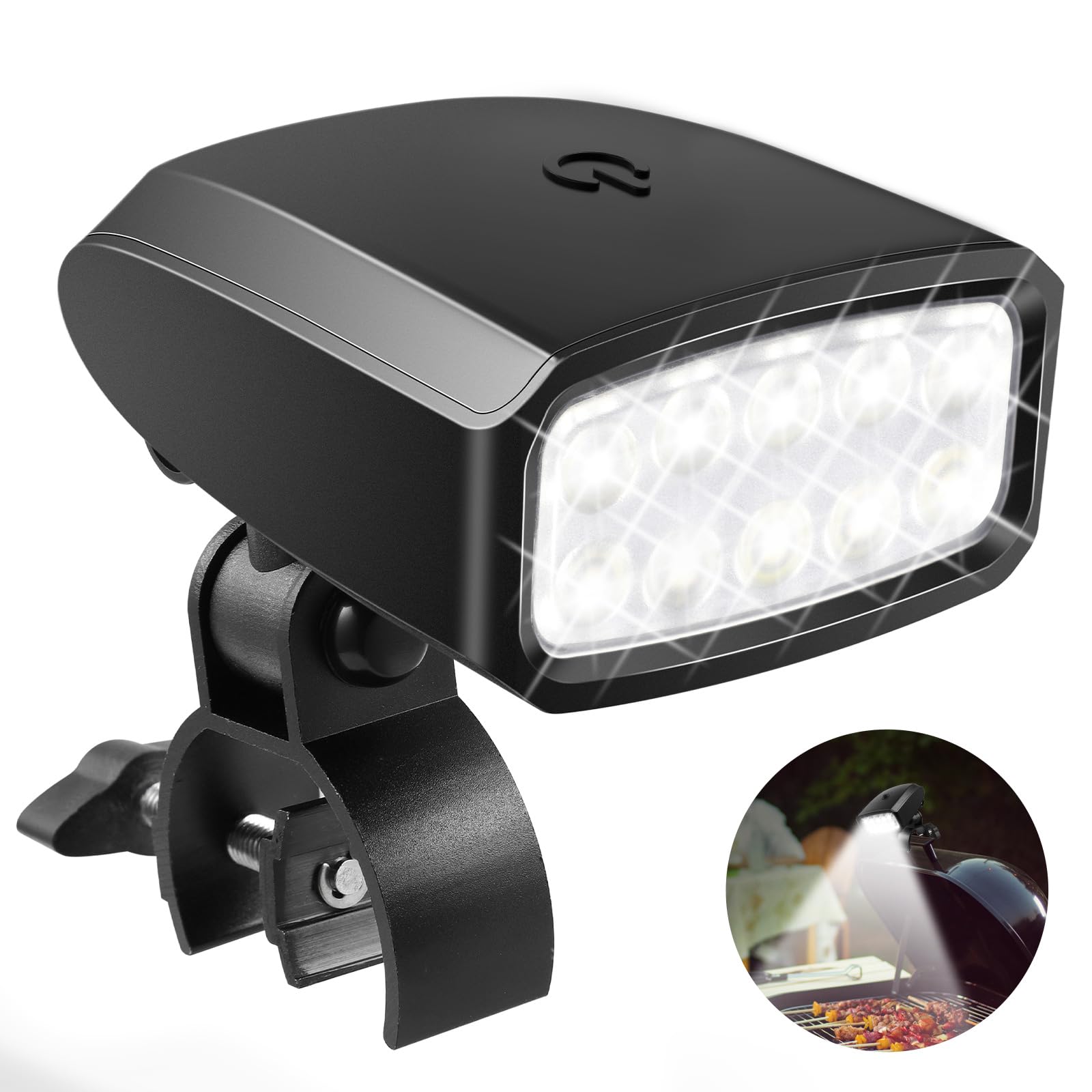 360° Rotatable & Foldable LED Grill Light for Outdoor BBQ - 10 Bright LEDs, Sturdy Clamp Mount (Battery Not Included) - Perfect for Nighttime Grilling, Camping & Backyard Cookouts