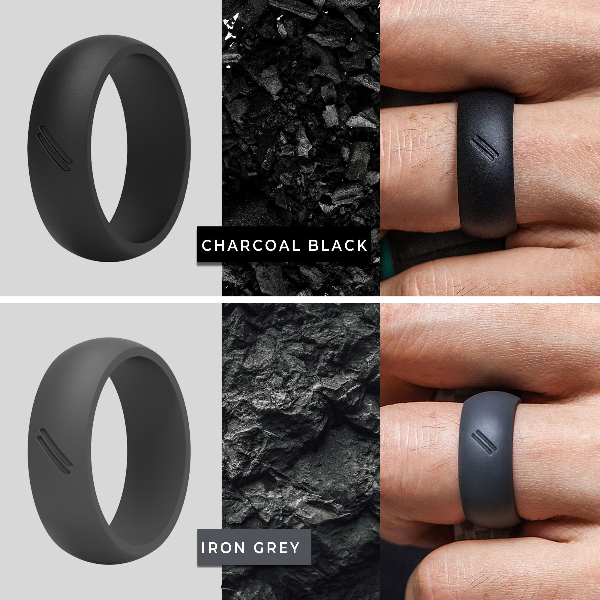 ThunderFit Silicone Wedding Rings for Men - 4 Pack Rubber Engagement Bands, 8.7mm Wide & 2.5mm Thick - Comfortable, Durable & Safe for Gym, Work, Travel & Outdoor Activities