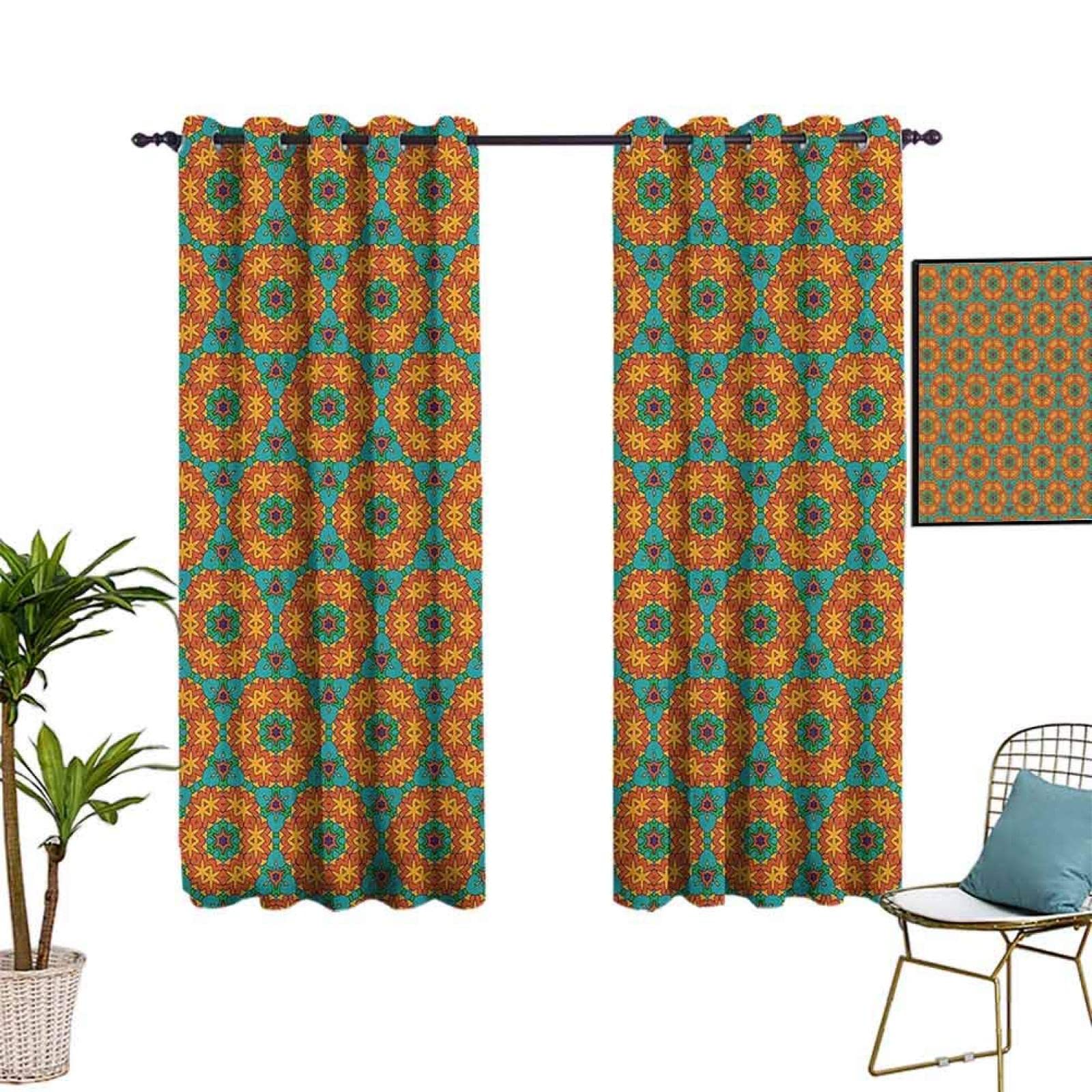 Vintage Ethnic 3D Printed Blackout Curtains - Thermal Insulated Grommet Window Drapes for Bedroom & Living Room (52x63 Inch, 2 Panels) | Noise Reducing, Light Blocking & Energy Saving Home Decor