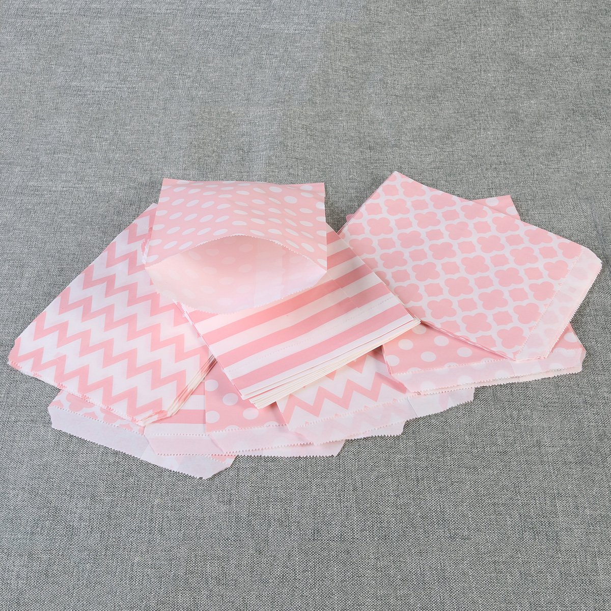 48pcs Striped Polka Dot Candy Paper Gift Bags for Birthday Party, Baby Shower, Wedding Favors - Pink (Perfect for Candy, Treats & Small Gifts)