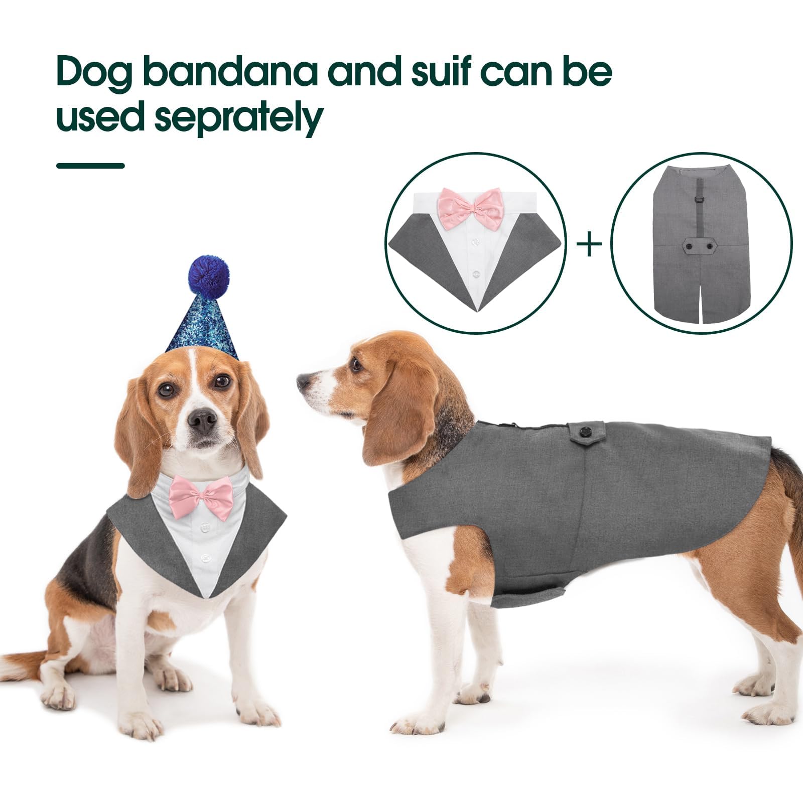 Kuoser Dog Tuxedo Suit & Bandana Set - Formal Wedding Attire for Medium & Large Dogs | Perfect for Golden Retrievers, Bulldogs & Samoyeds | Great for Weddings, Parties & Special Occasions