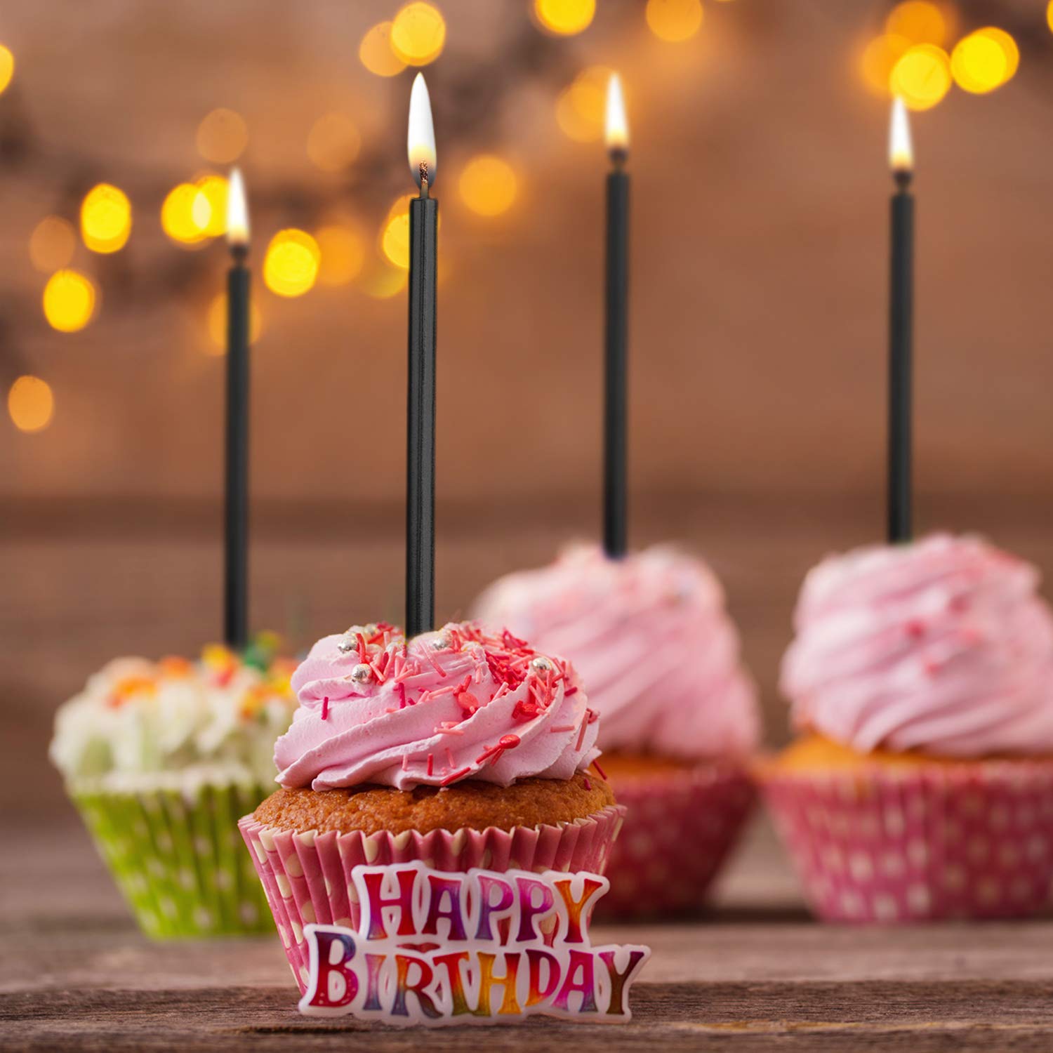 50 Pcs Black Birthday Cake Candles - Slim Long Cupcake Candles with Holders | Perfect for Birthday Cakes, Wedding Cakes, Party Desserts & Celebration Decorations