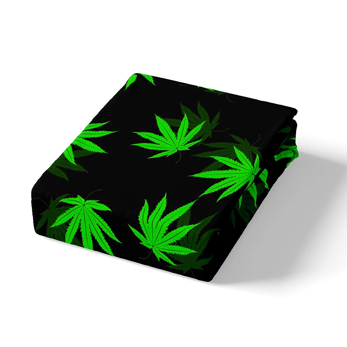 Cannabis Leaf Bed Sheet Set - Queen Size | Exotic Trippy Marijuana Weed Leaf Printed Sheets for Kids, Teens & Adults | Green Botanical Deep Pocket Fitted Sheet + Flat Sheet + 2 Pillowcases | Perfect for Dorm Rooms, Hippie Themed Bedrooms & Stoner Decor