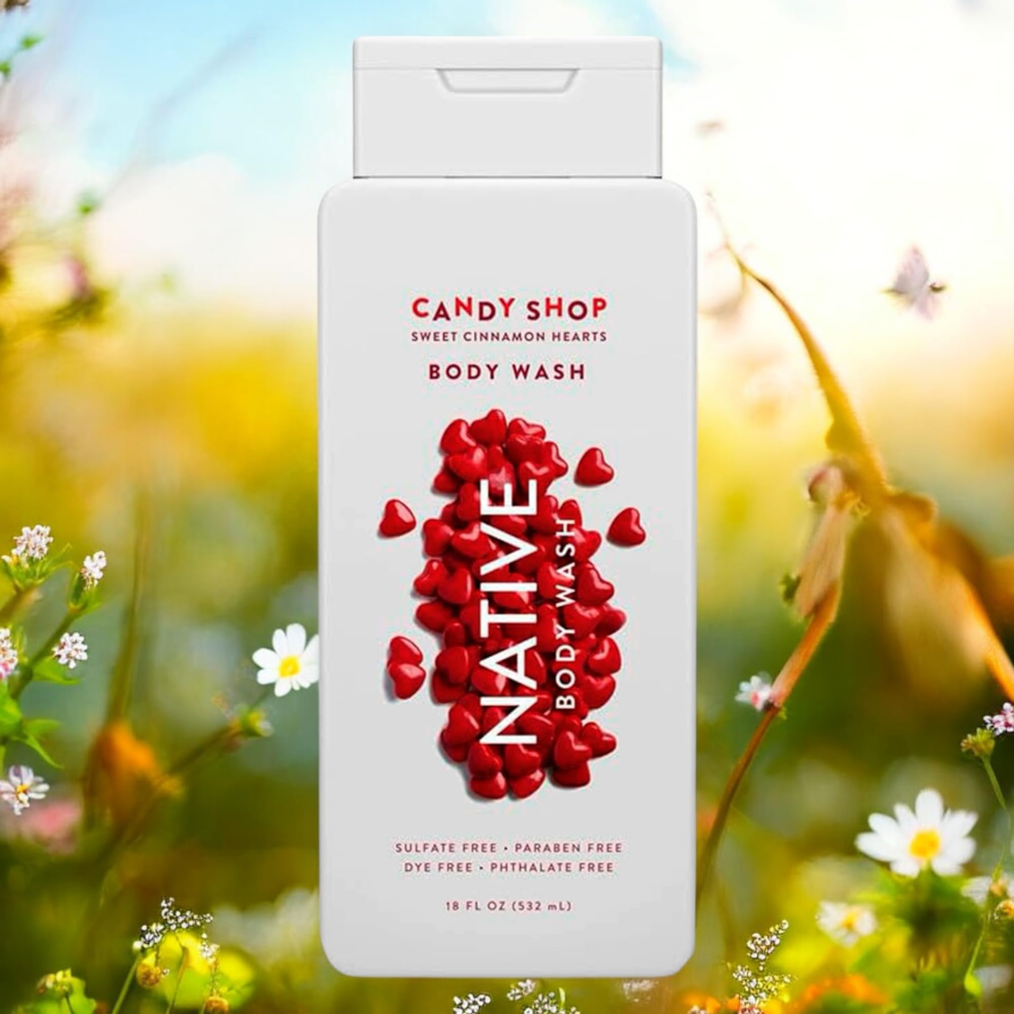 Sweet Cinnamon Hearts Body Wash - Natural Liquid Soap with Clean Ingredients | 18 Fl Oz (532ml) | Moisturizing & Refreshing Shower Gel for Women & Men | Perfect for Daily Use, Gifts & Holiday Bath Time