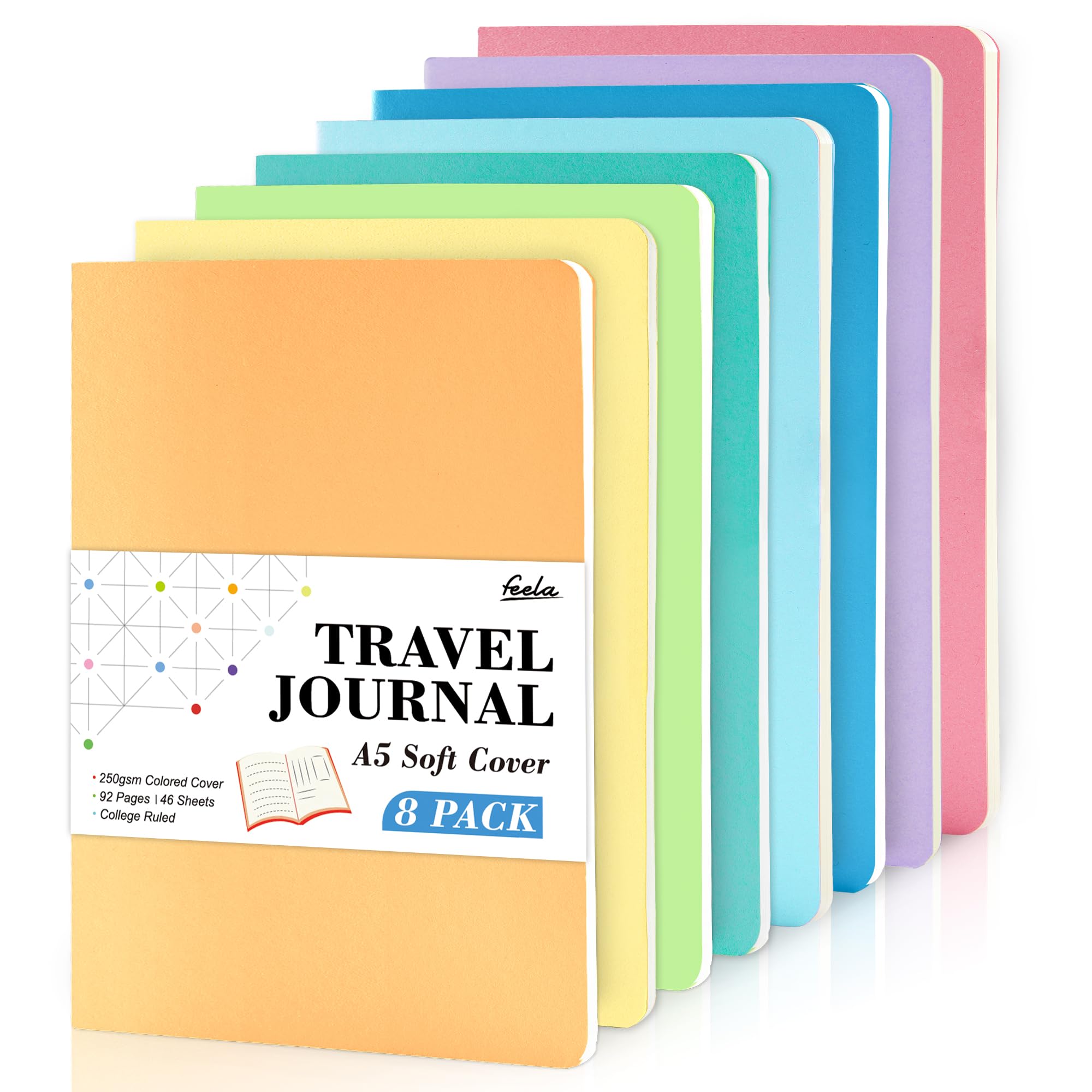 8 Pack Soft Cover College Ruled Notebooks - A5 Size 8.2