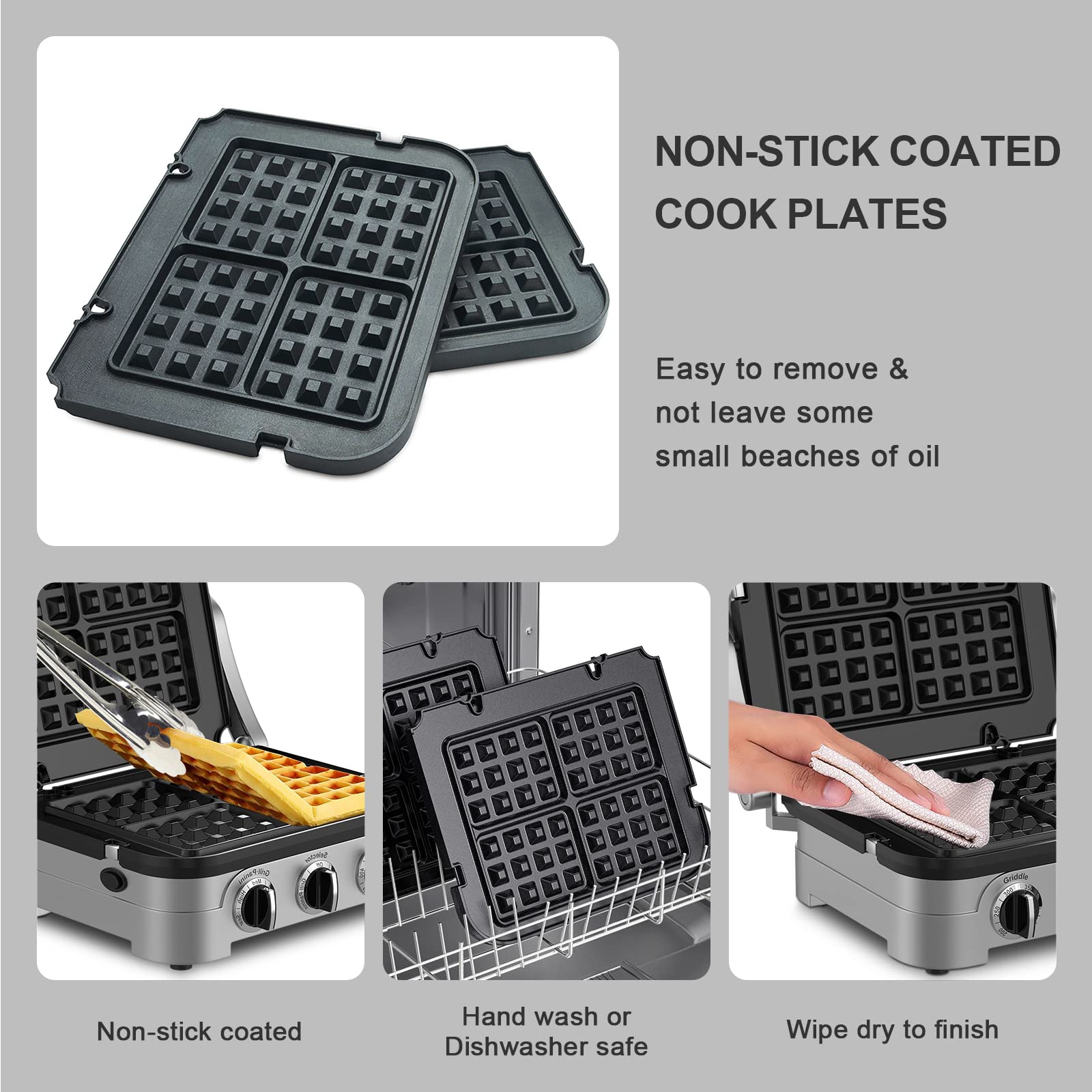 Nonstick Waffle Plates for Cuisinart Griddler GR-4N GR-5B GR-6 GRID-8N Series - 4-Slice Replacement Baking Plates by FOCOllK - Perfect for Breakfast, Brunch & Family Gatherings