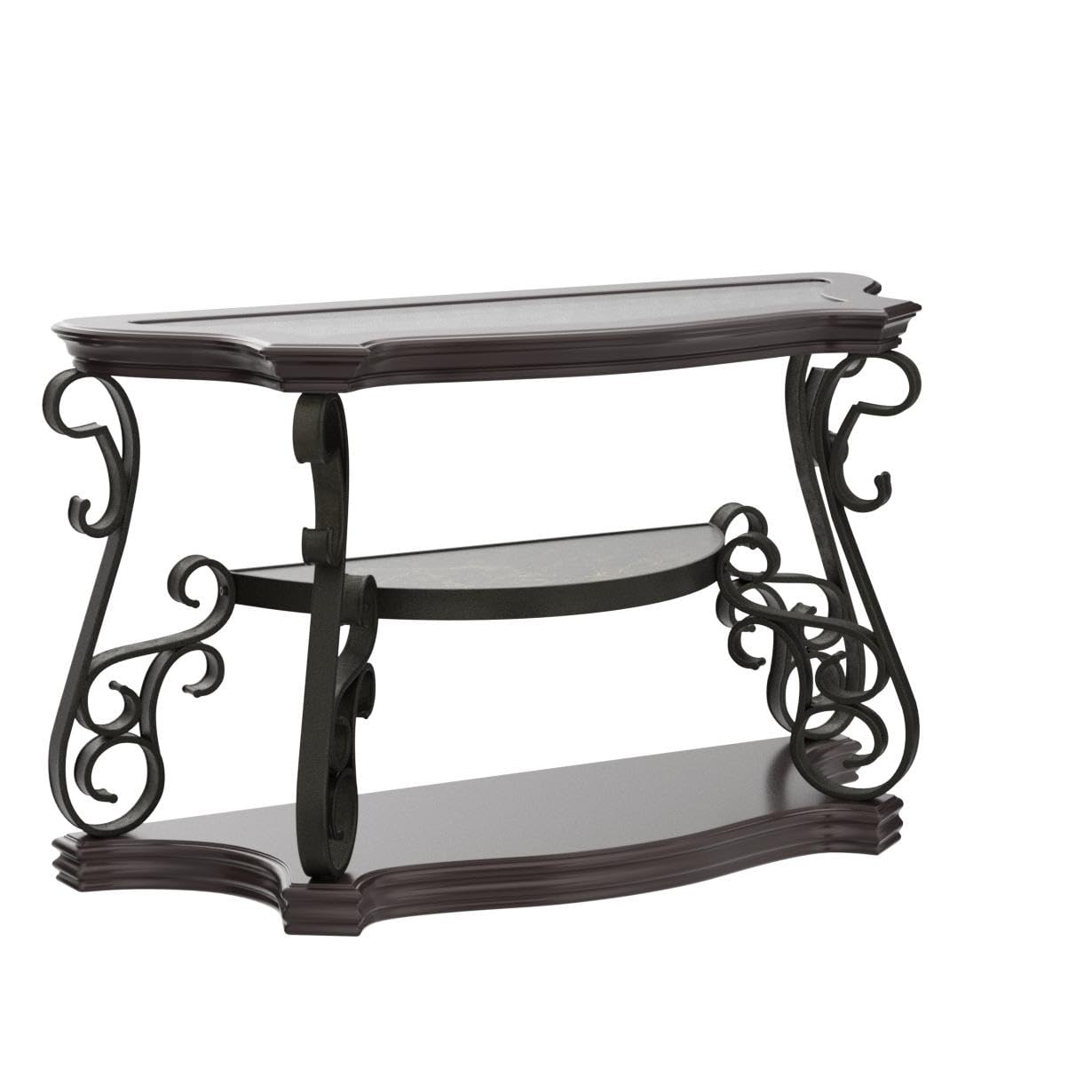 Henf Traditional 3-Tier Rectangle Console Table with Tempered Glass Top & Powder-Coated Metal Legs - Entryway Sofa Table, Living Room Side Table, Hallway Decor