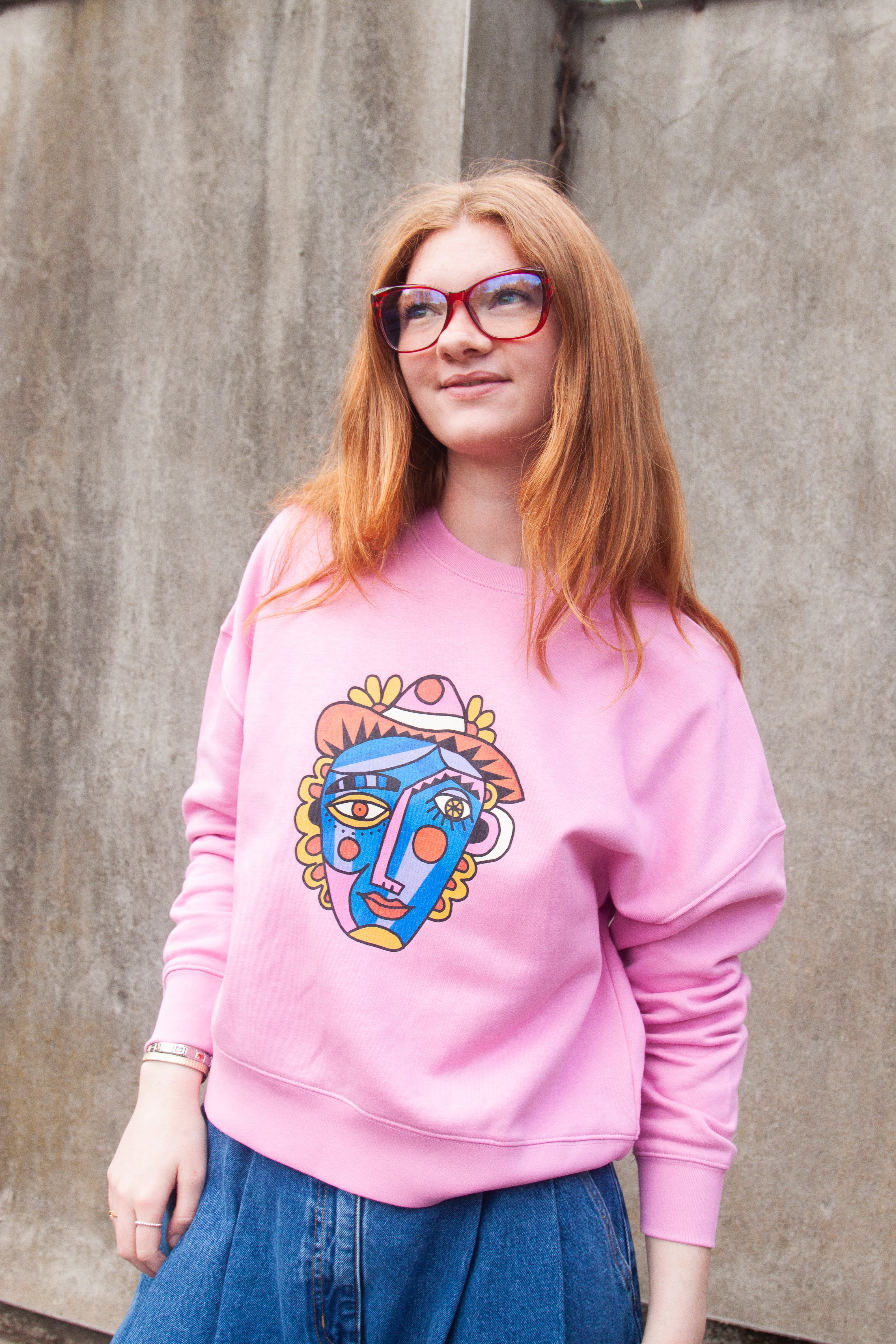 Miss Pompom Pink Picasso Sweatshirt - Women's Cute Fluffy Pullover Sweater for Casual Wear, Street Style & Instagram Outfits