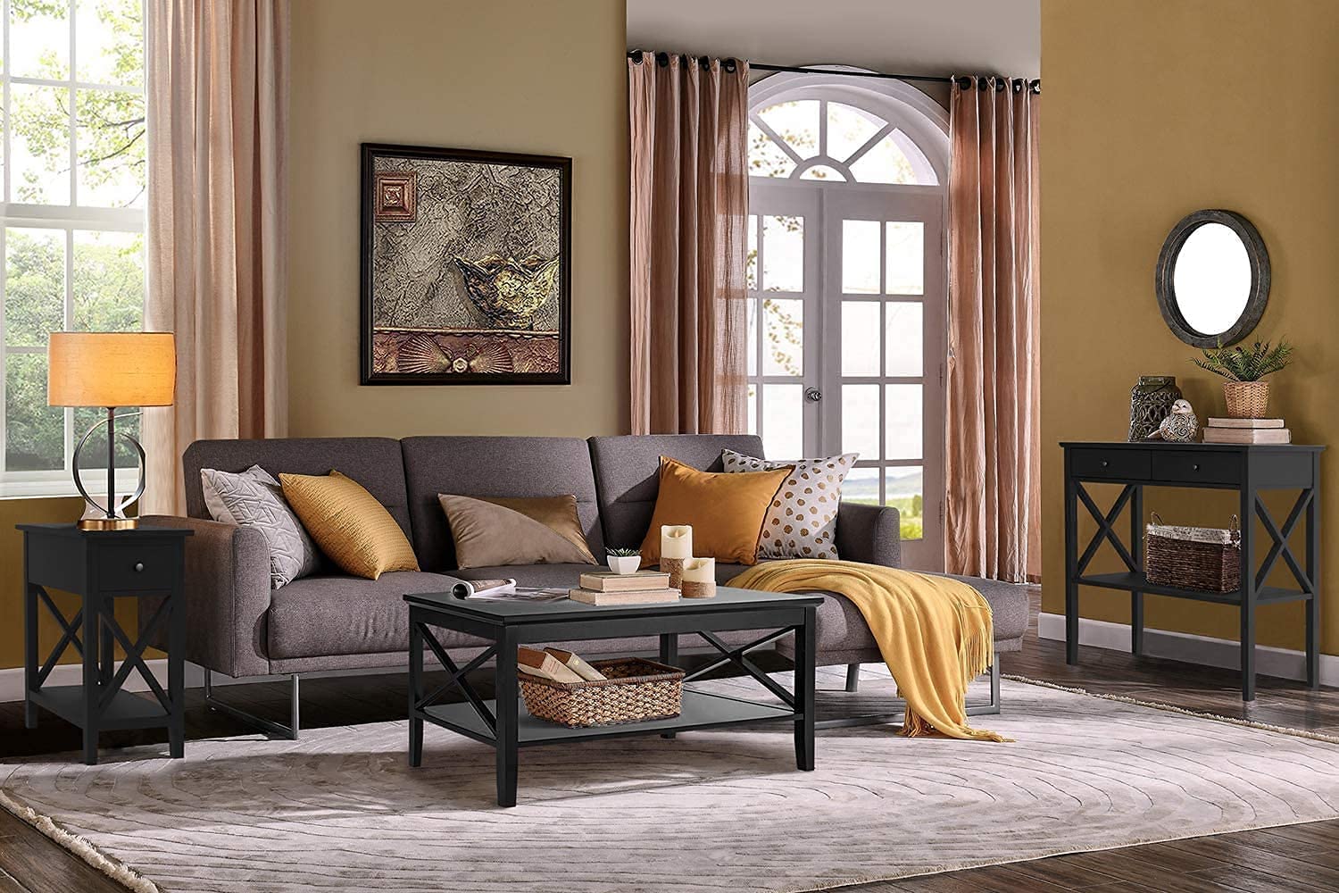 ChooChoo Modern Black Wood Coffee Table with Thicker Legs & Storage - Oxford Style Living Room Furniture for Small Spaces, Home Decor, and Entertainment Areas