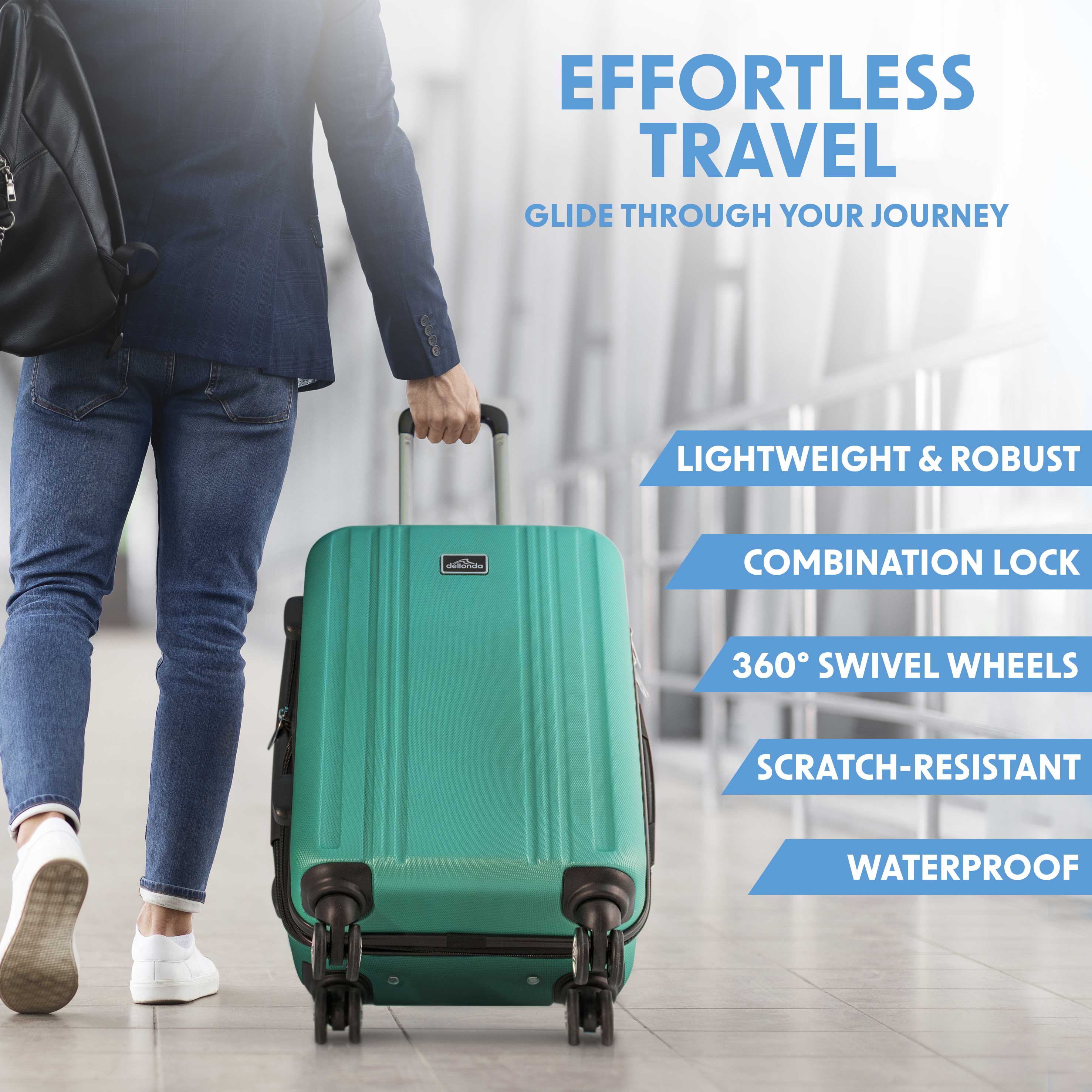 3-Piece Lightweight ABS Luggage Set with TSA Lock - Teal DL126 - Perfect for Travel, Business Trips & Vacations