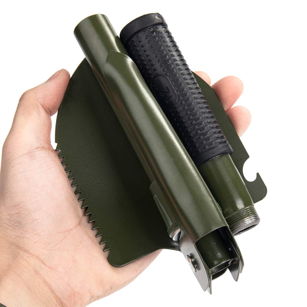 Military Camping Shovel - Portable Folding Shovel with Metal Handle & Carrying Pouch, Survival Gear Entrenching Tool for Gardening, Camping, Trekking, Fishing, Backpacking & Snow Removal (Green) - Perfect for Outdoor Adventures, Emergency Preparedness & Yard Work