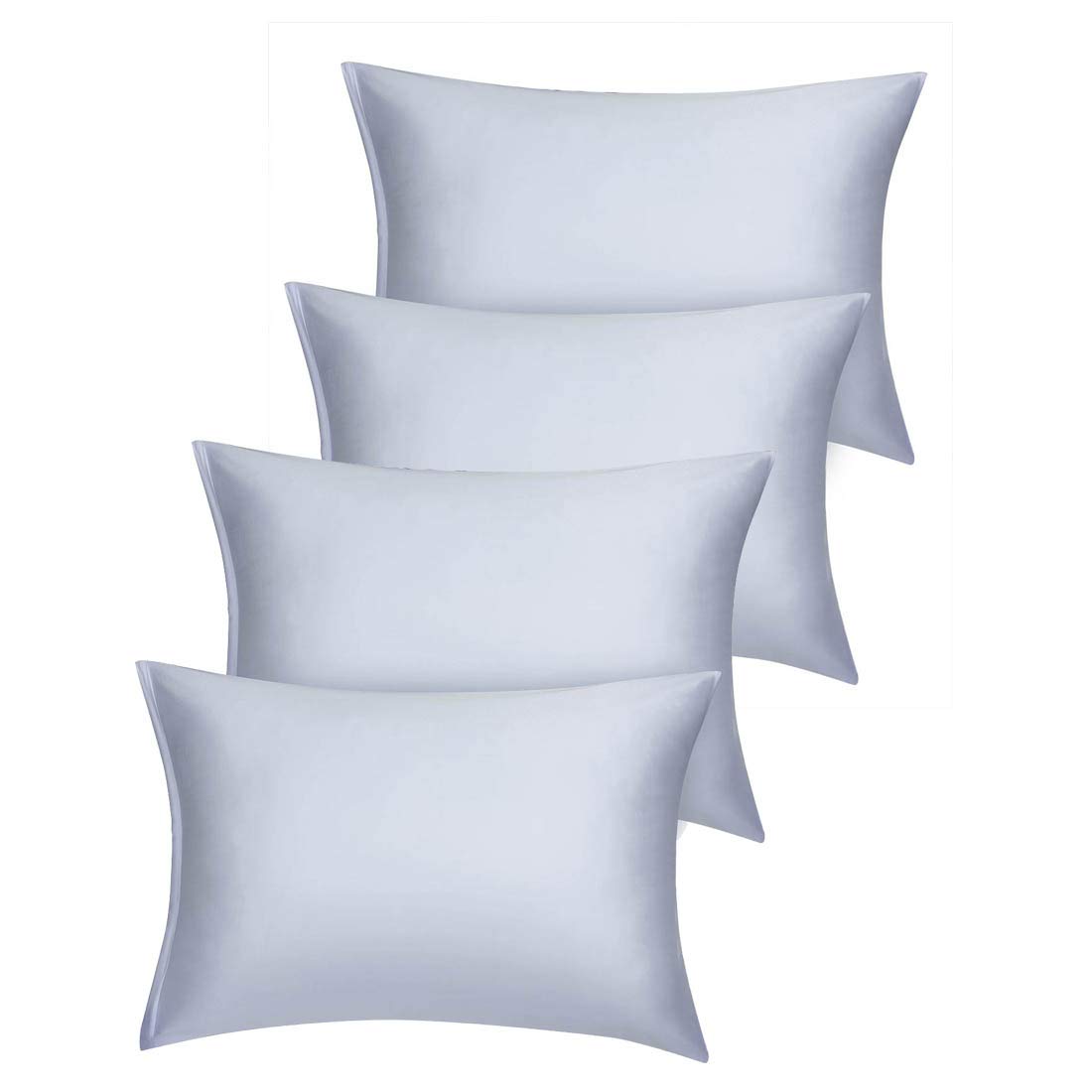 PiccoCasa Set of 4 Luxury Satin Pillowcases with Zipper - Super Silky Silver Pillow Covers 14x20 Inch for Bedroom & Travel - Perfect for Home Decor, Hotels, and Gifts