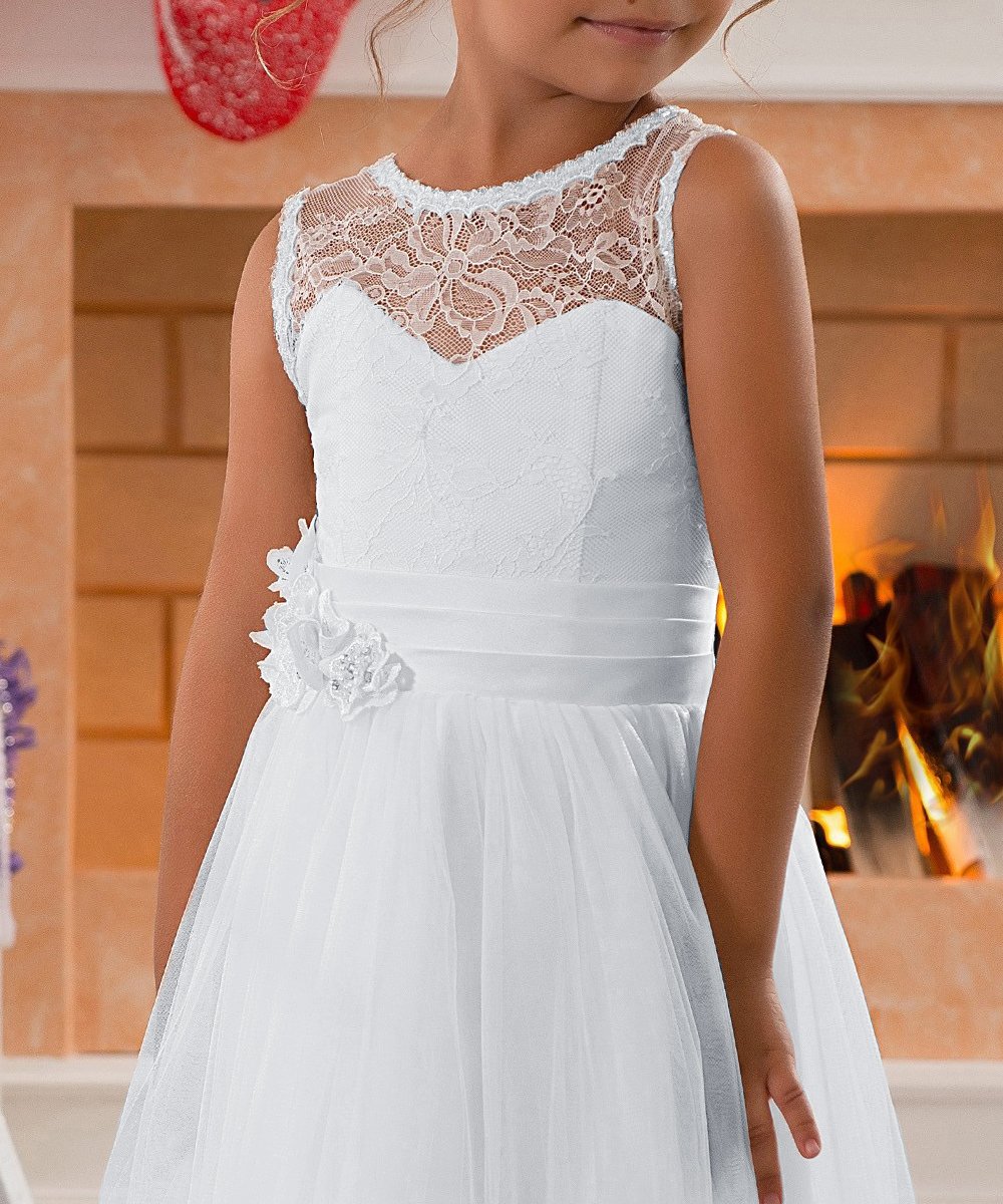 Lace Embellished A-Line Sleeveless Girls Wedding Party Dresses - Elegant Flower Girl Dress for Special Occasions, Birthday, Pageant & Formal Events