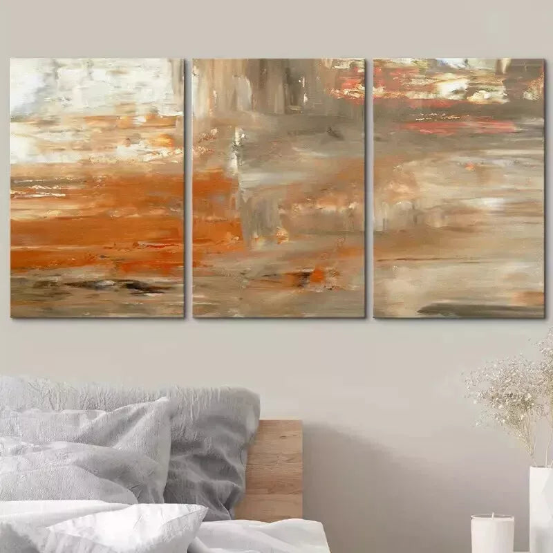 3-Piece Gray & Orange Abstract Paint Smudge Strokes Wall Art Set - Framed Canvas 50x70cm - High Quality Print - 100% Australian Made - Ready to Hang - Perfect for Living Room, Bedroom & Office Decor