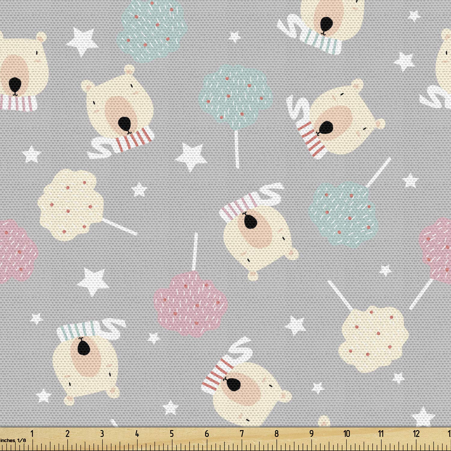 Ambesonne Pastel Fabric by The Yard - Cartoon Bears, Trees & Stars Print - Decorative Upholstery Fabric for Sofa, Curtains & Home Decor (10 Yards, Taupe Blush) | Perfect for DIY Projects, Nursery Decor & Crafting