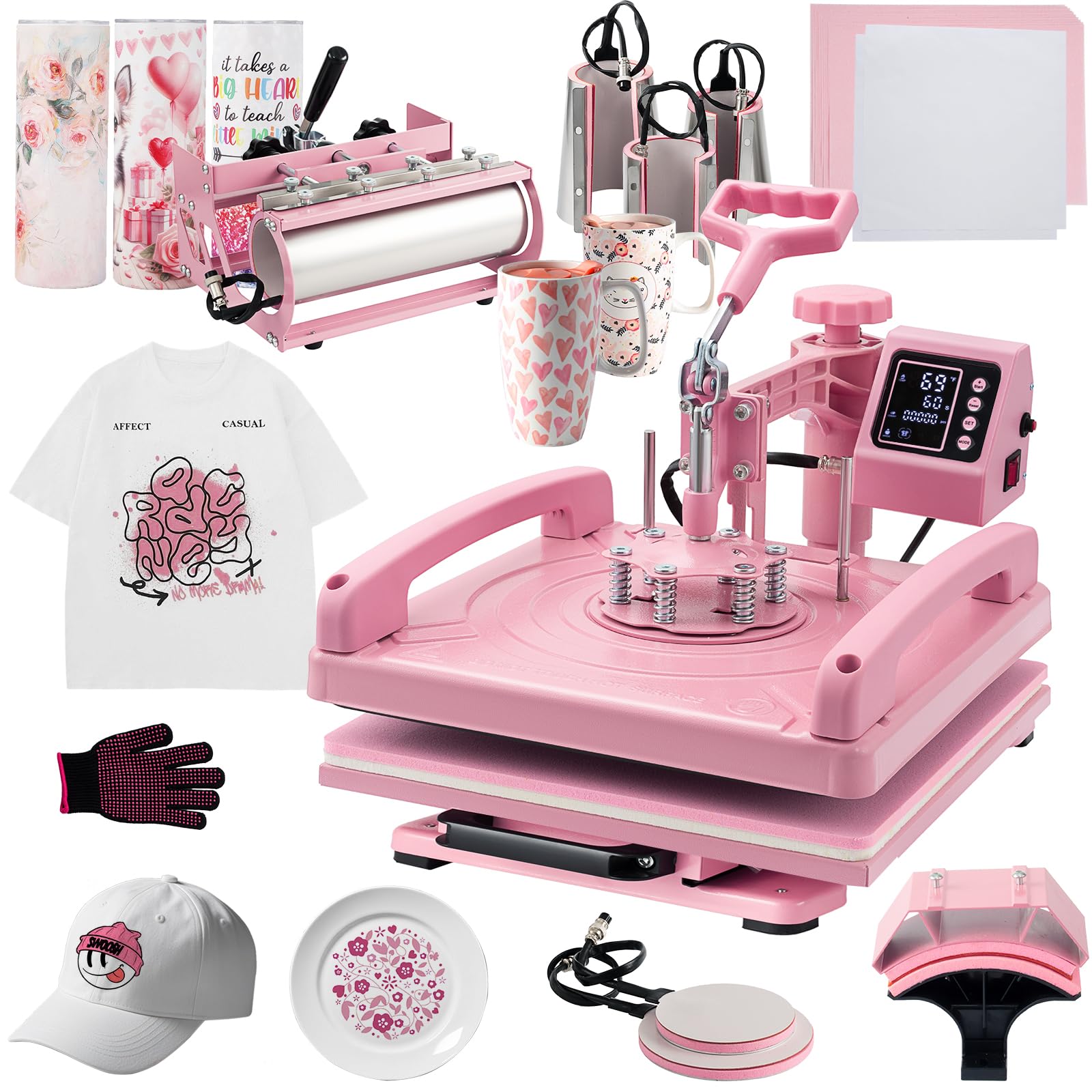 15x15 Inch 8-in-1 Heat Press Machine for T-Shirts, Hats, Mugs & Plates - Includes 30oz Tumbler Press - Perfect for DIY Sublimation, Custom Apparel & Small Business Printing