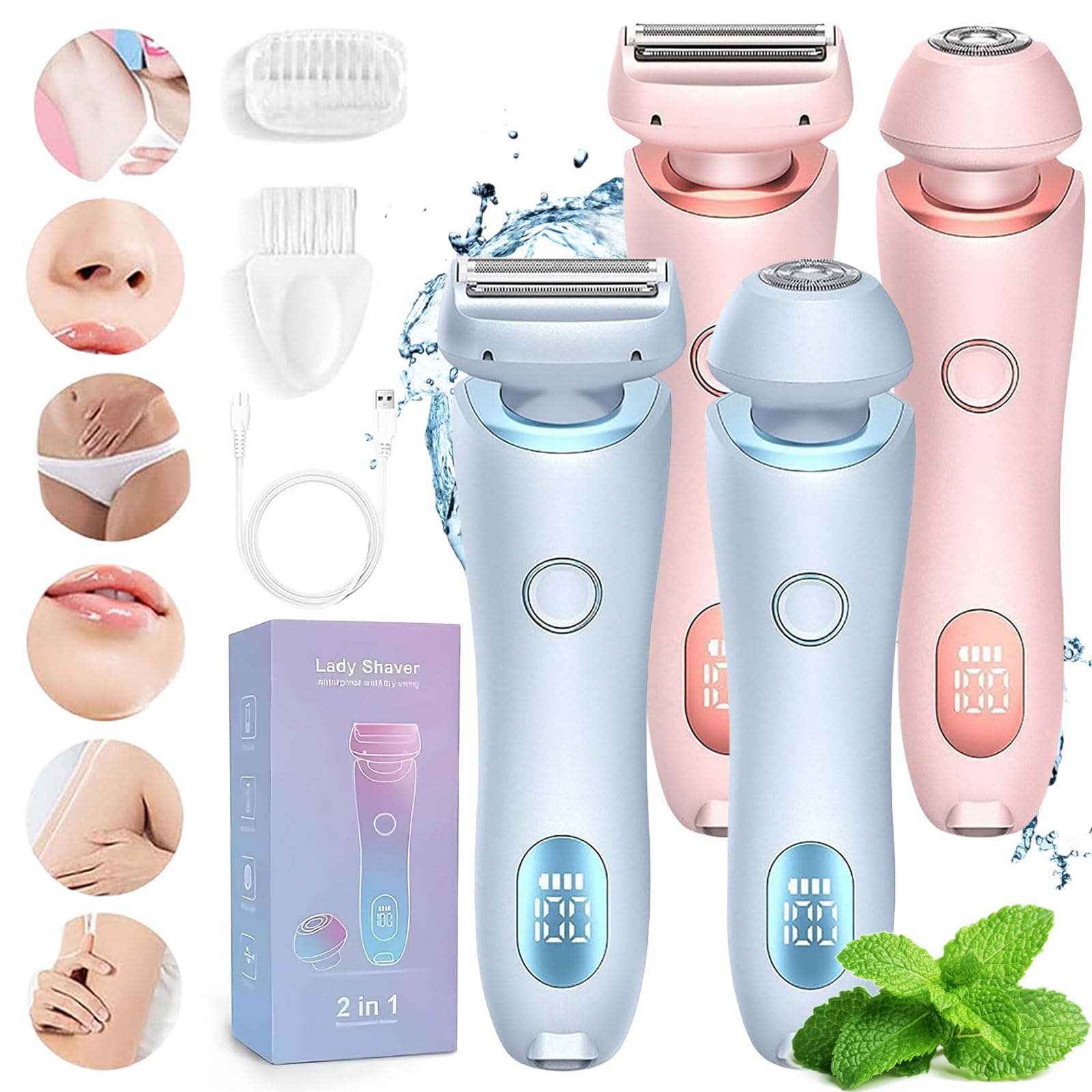 2025 SmoothShave Electric Razor for Women - IPX7 Waterproof Wet & Dry Bikini Trimmer & Pubic Hair Shaver - Dual Blade System for Smooth Shaving at Home, Travel & Gym