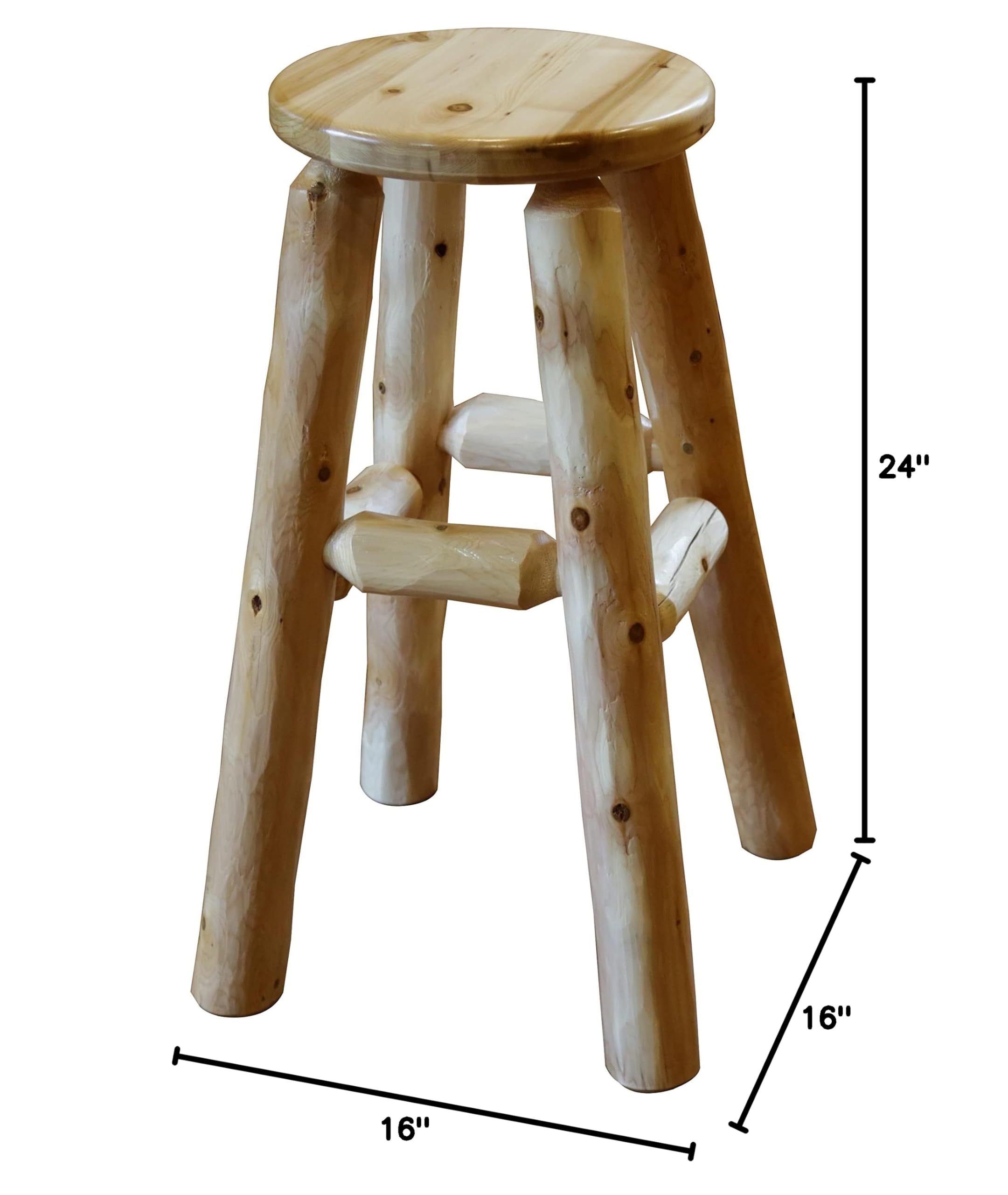 White Cedar Log Counter Height Barstool - Rustic Farmhouse Bar Stool for Kitchen Island, Breakfast Nook & Outdoor Patio - Solid Wood Barstools with Back Support - Furniture Barn USA