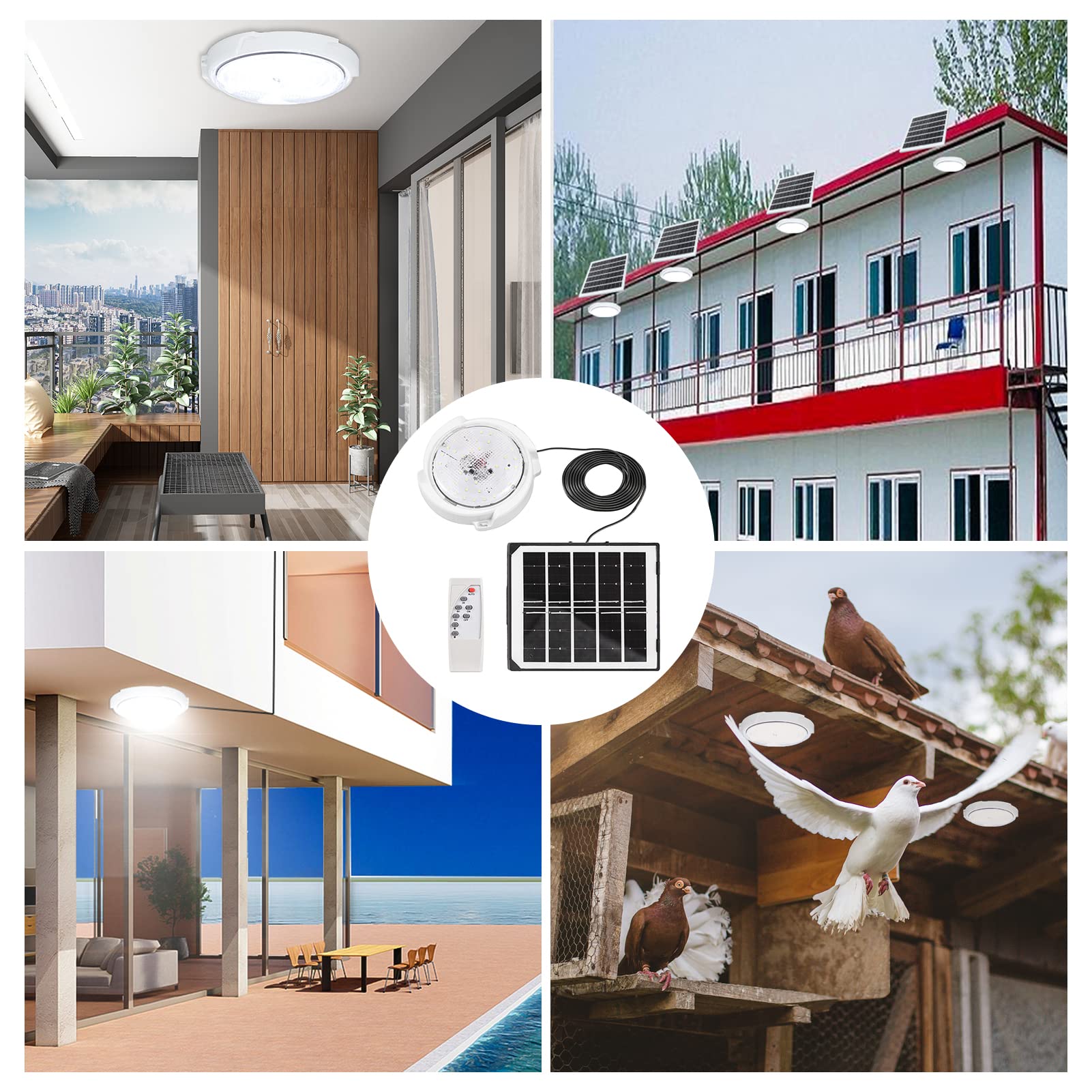 45W Solar LED Ceiling Light with Dimmable Remote Control - 50 LED Indoor/Outdoor Solar Shed Lamp for Yard, Barn, Garage, Garden - Energy Efficient Solar Lighting for Home & Outdoor Spaces