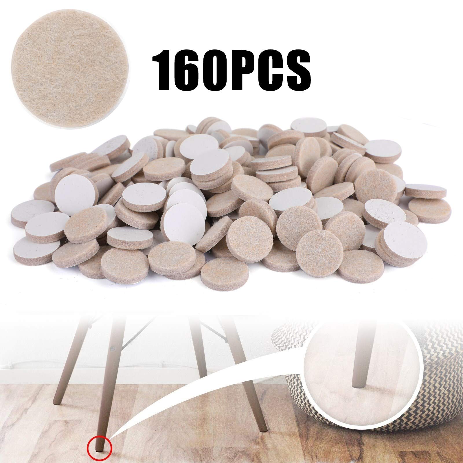 Artudatech 1 Inch Beige Self-Adhesive Furniture Felt Pads - 160 Pieces for Hardwood Floors, Chairs & Tables - Protect Floors from Scratches & Noise